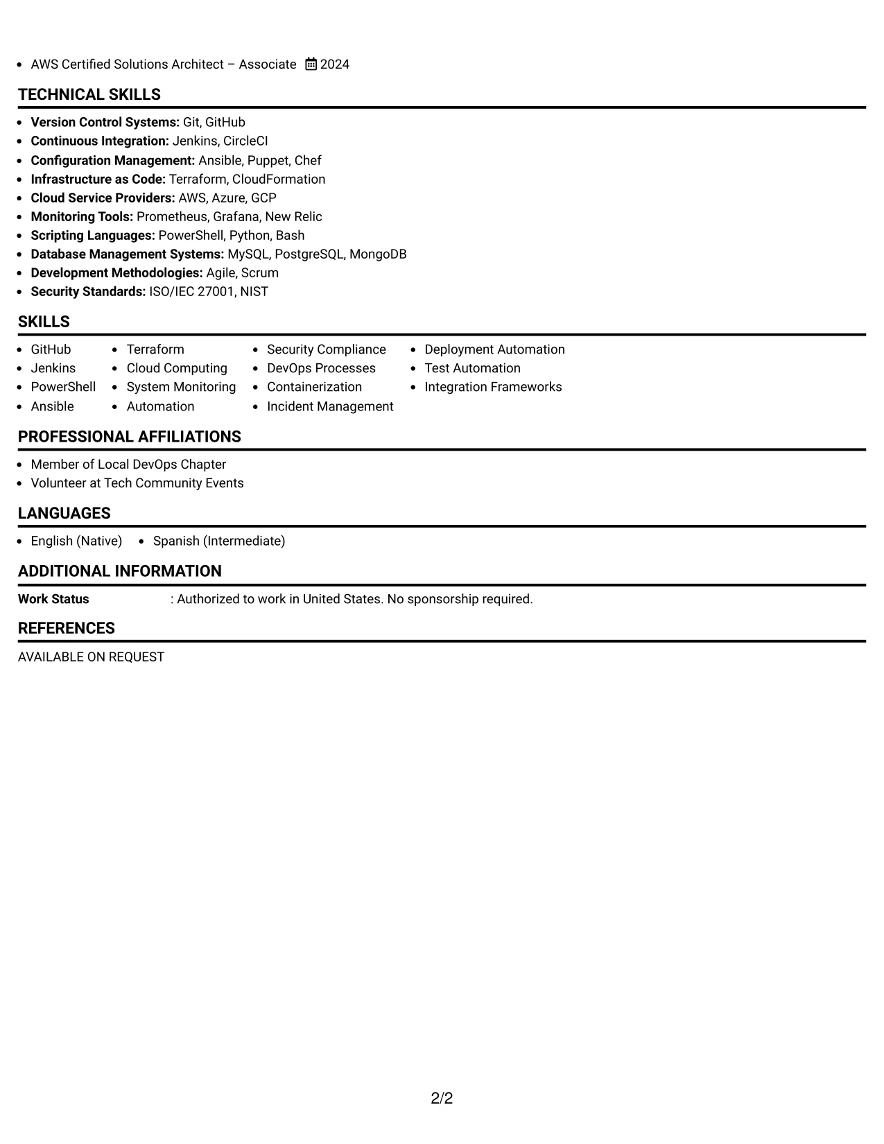 Resume Example Page 2
