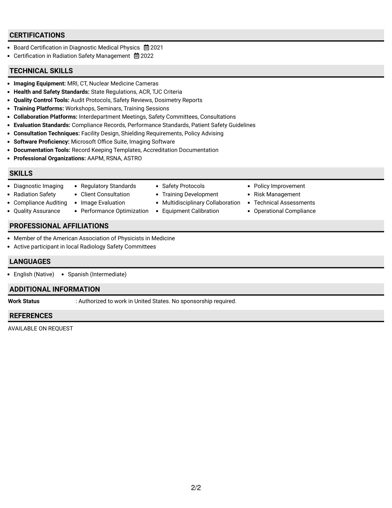 Resume Example Page 2