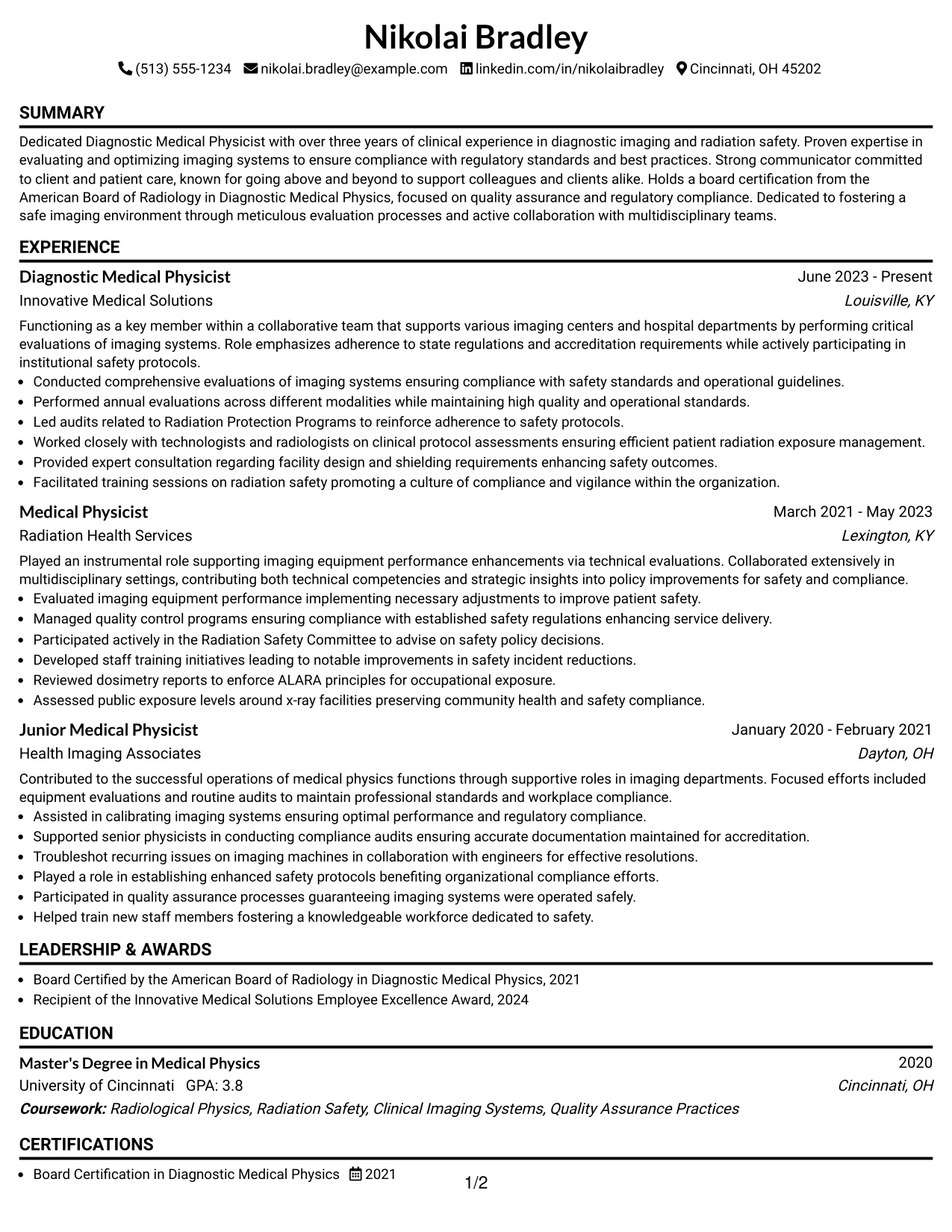 Resume Example Page 1