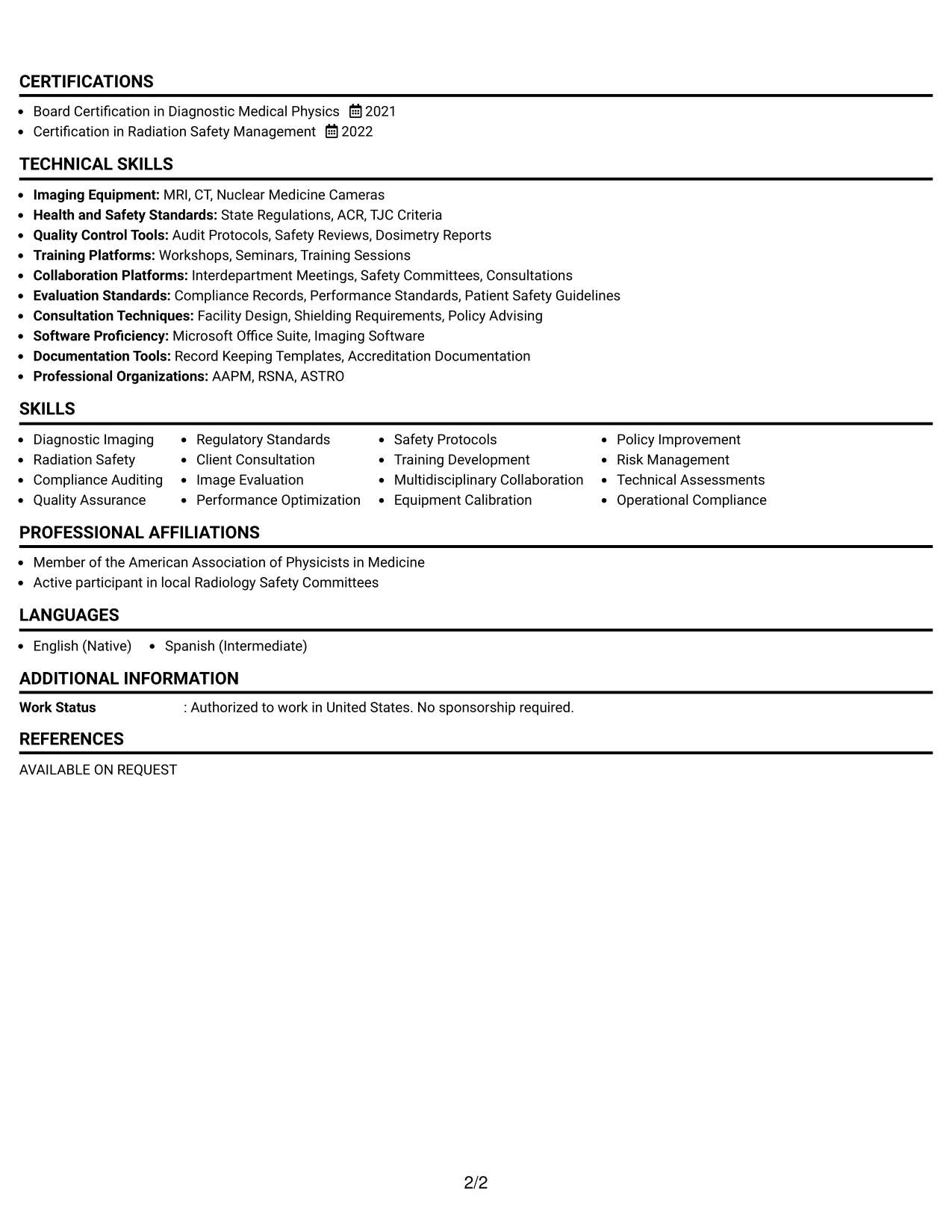 Resume Example Page 2