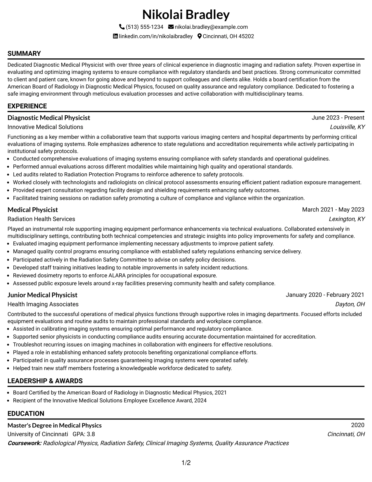Resume Example Page 1
