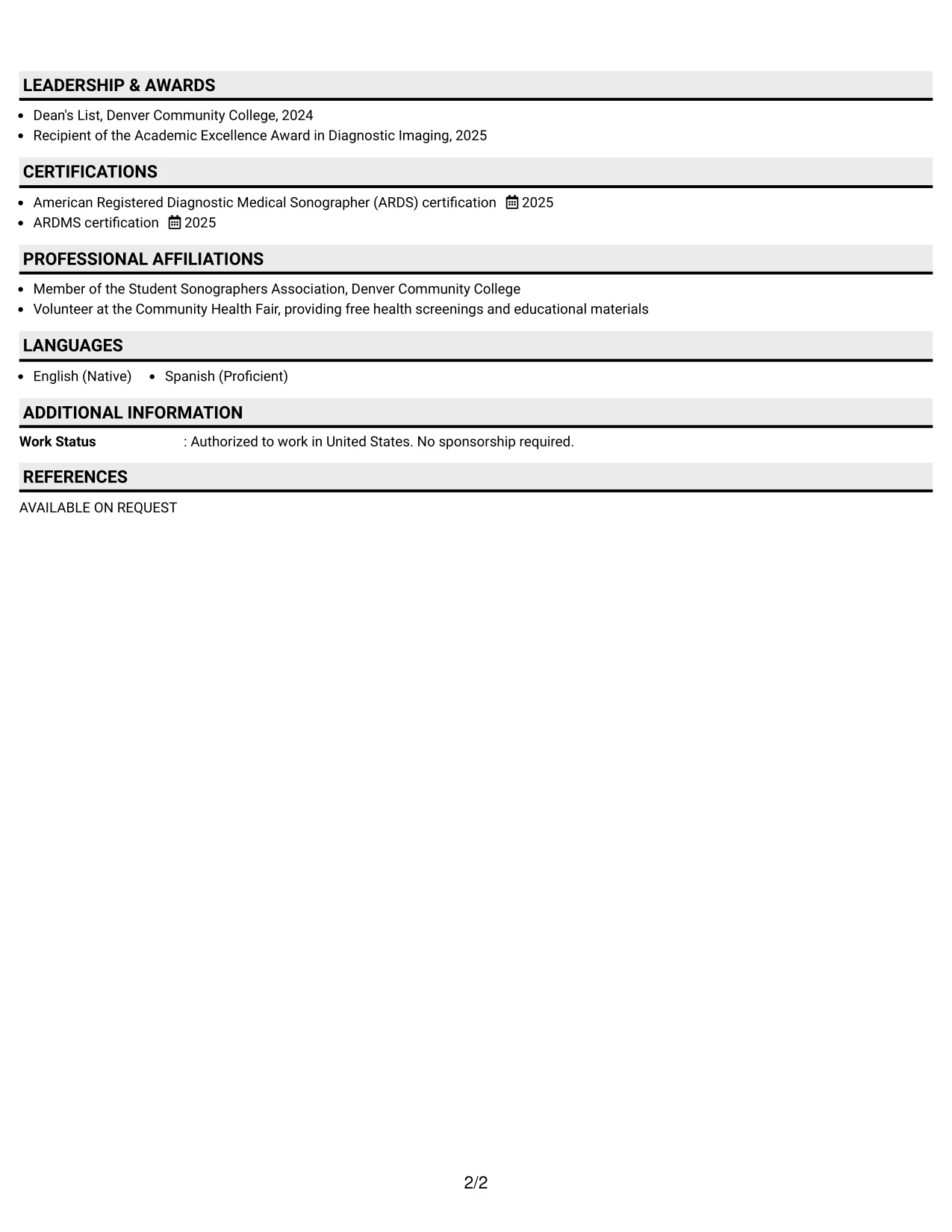 Resume Example Page 2