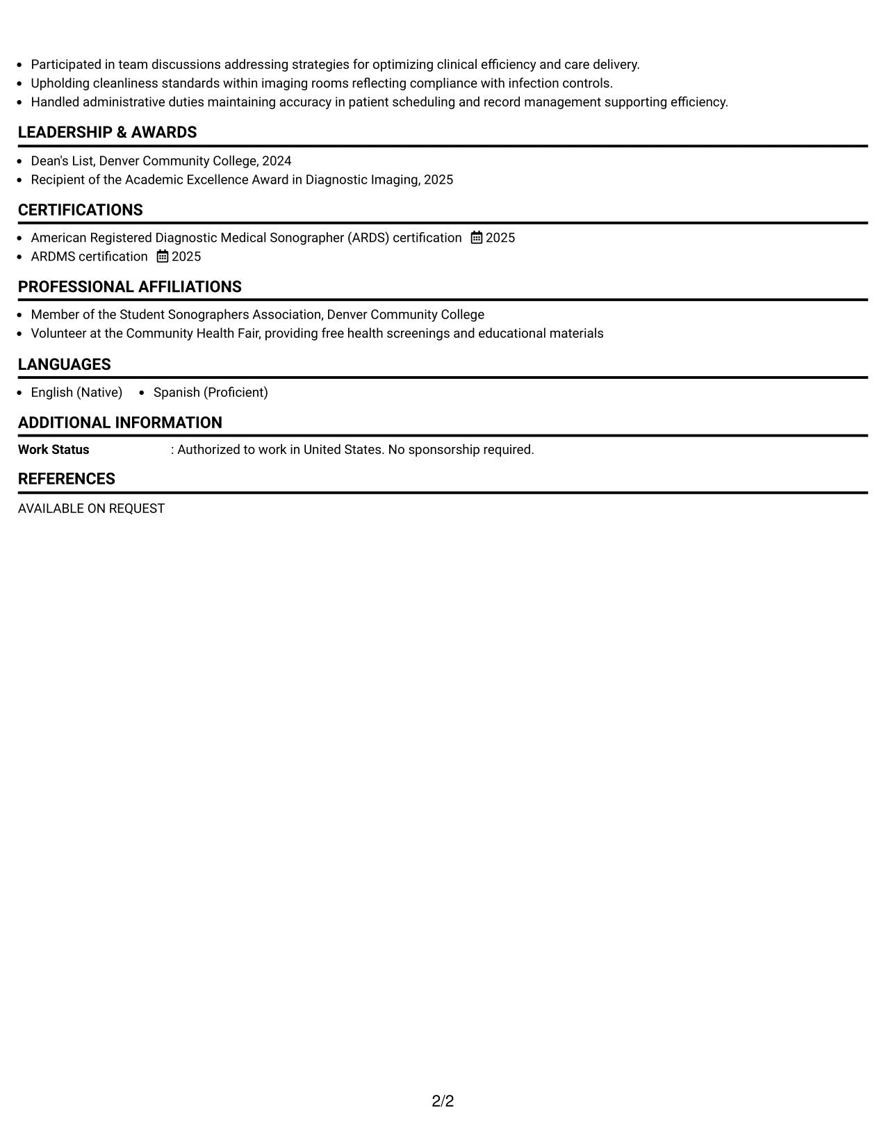 Resume Example Page 2