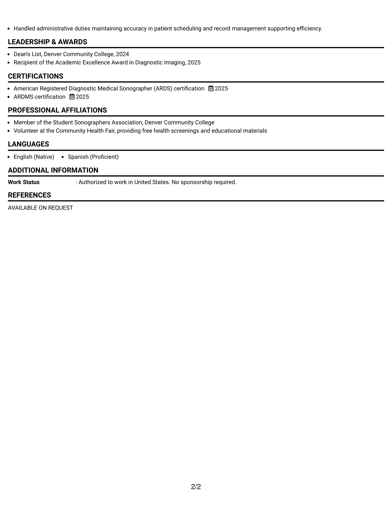 Resume Example Page 2