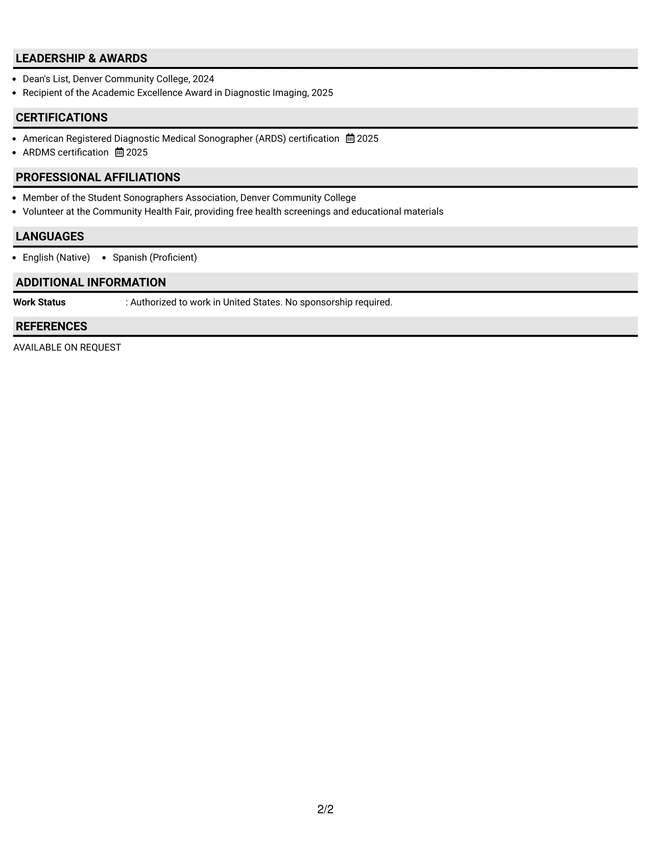 Resume Example Page 2