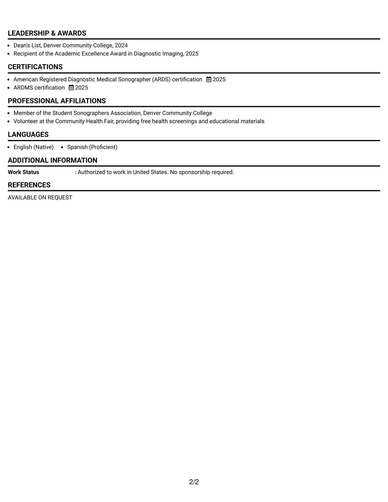 Resume Example Page 2