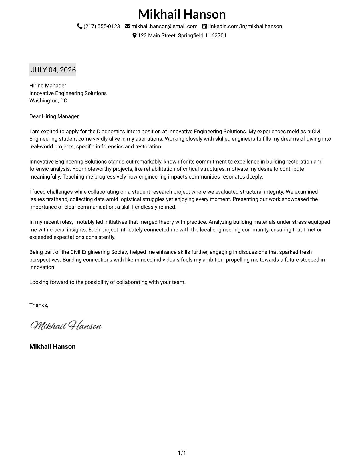 Resume Example Page 1