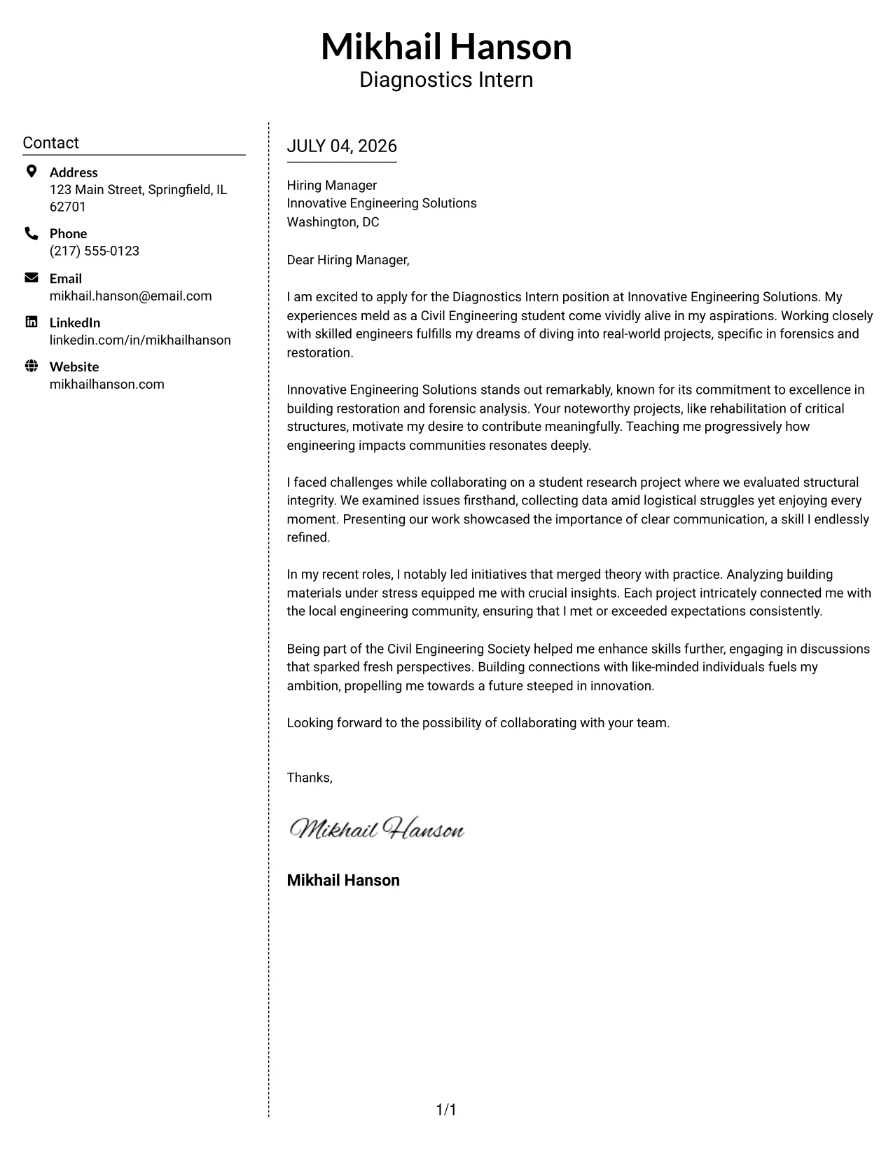 Resume Example Page 1