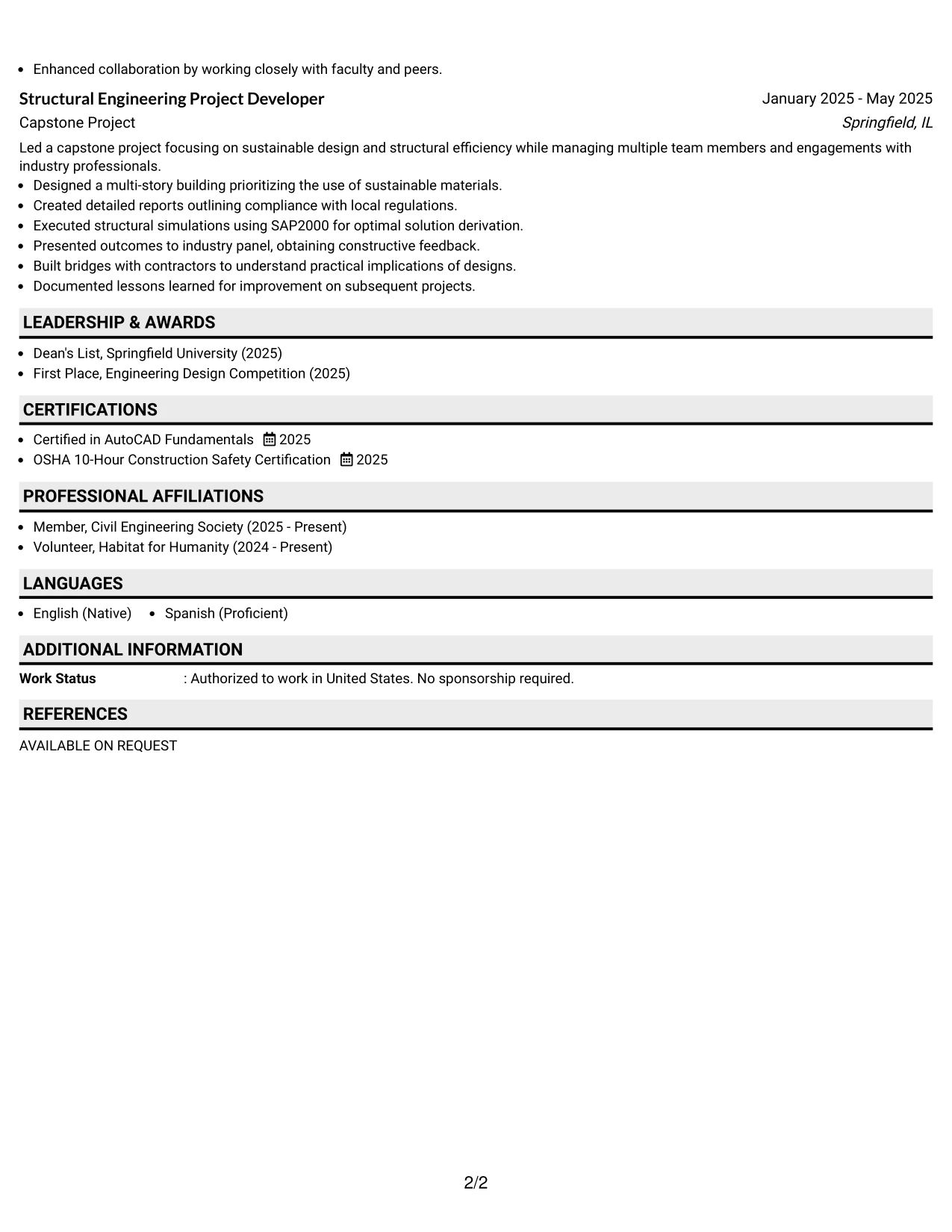 Resume Example Page 2
