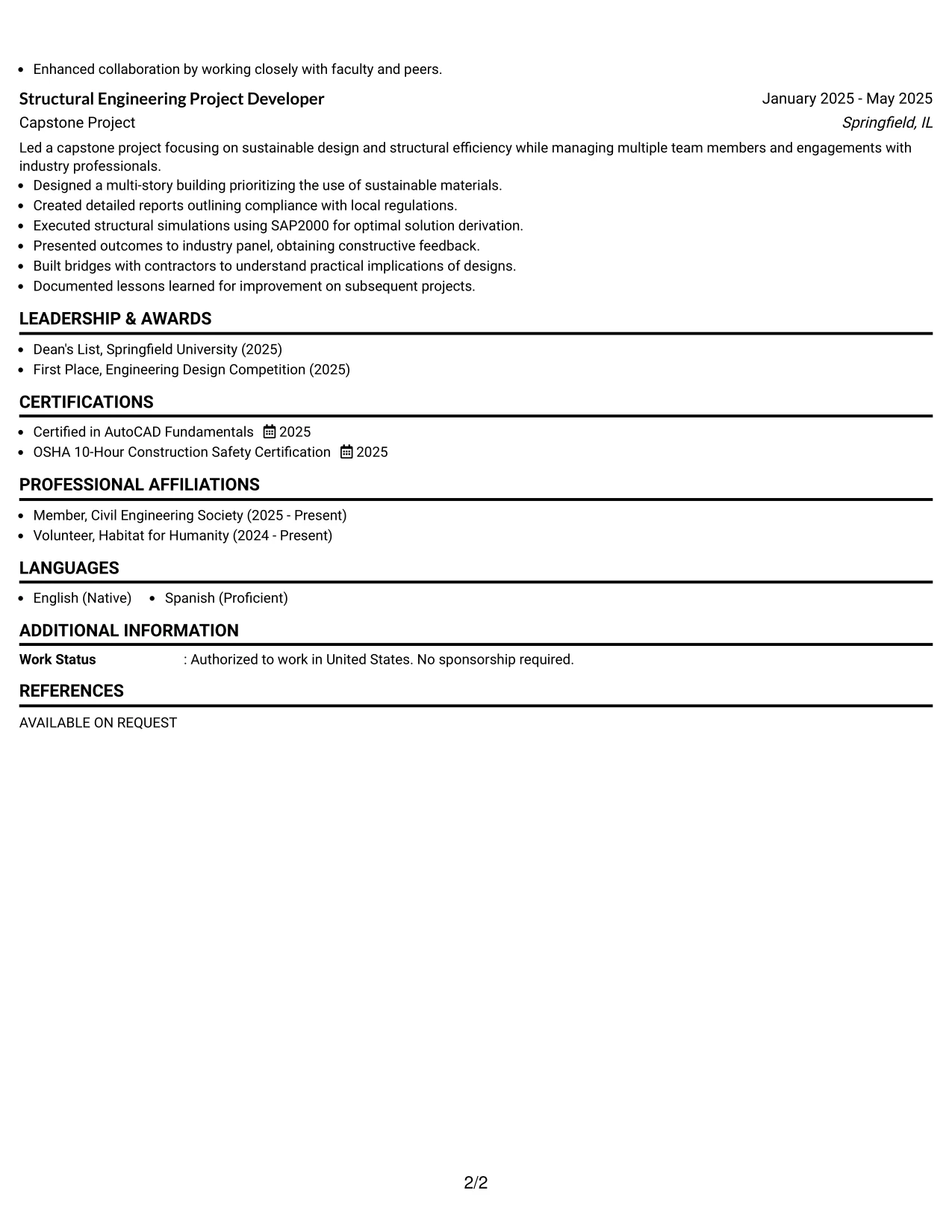Resume Example Page 2