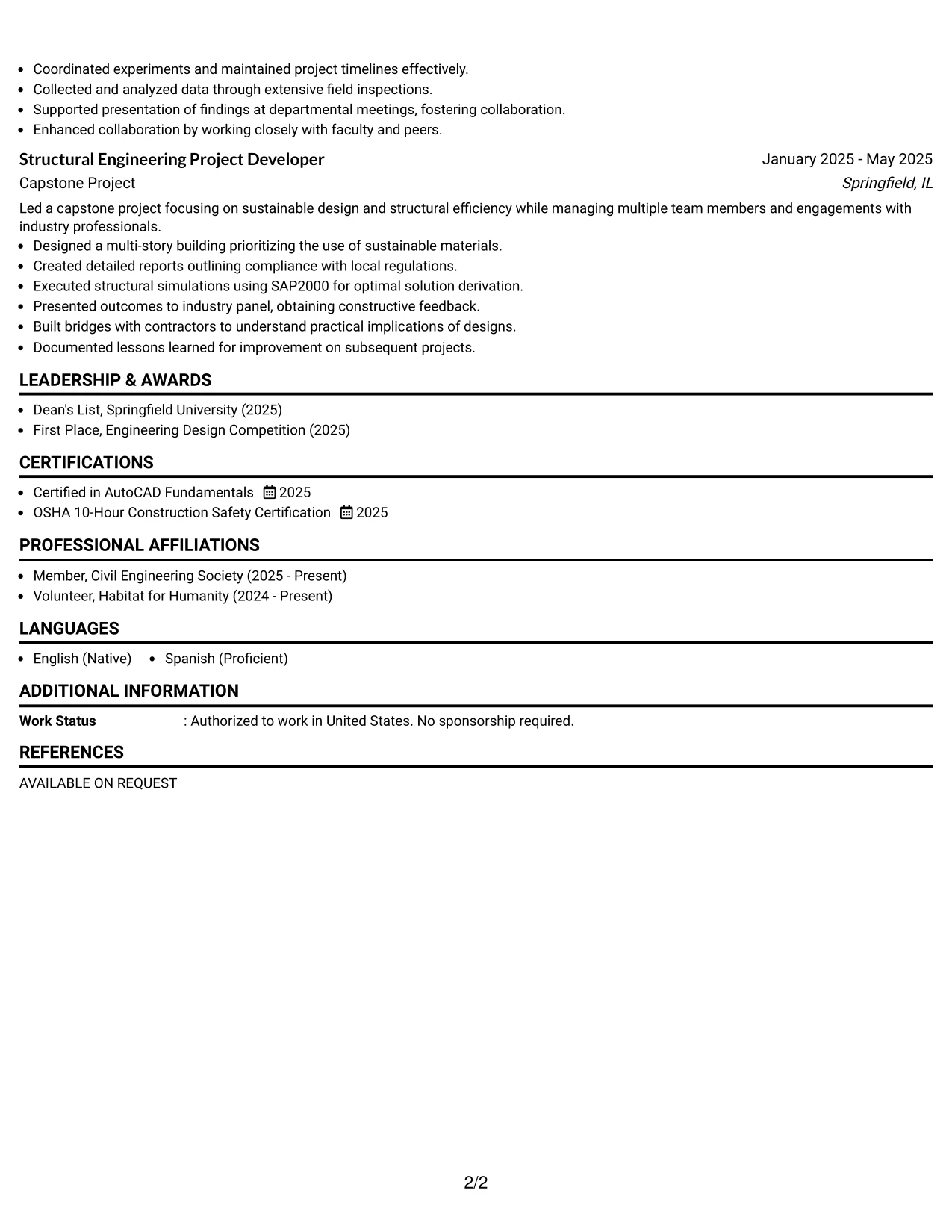 Resume Example Page 2