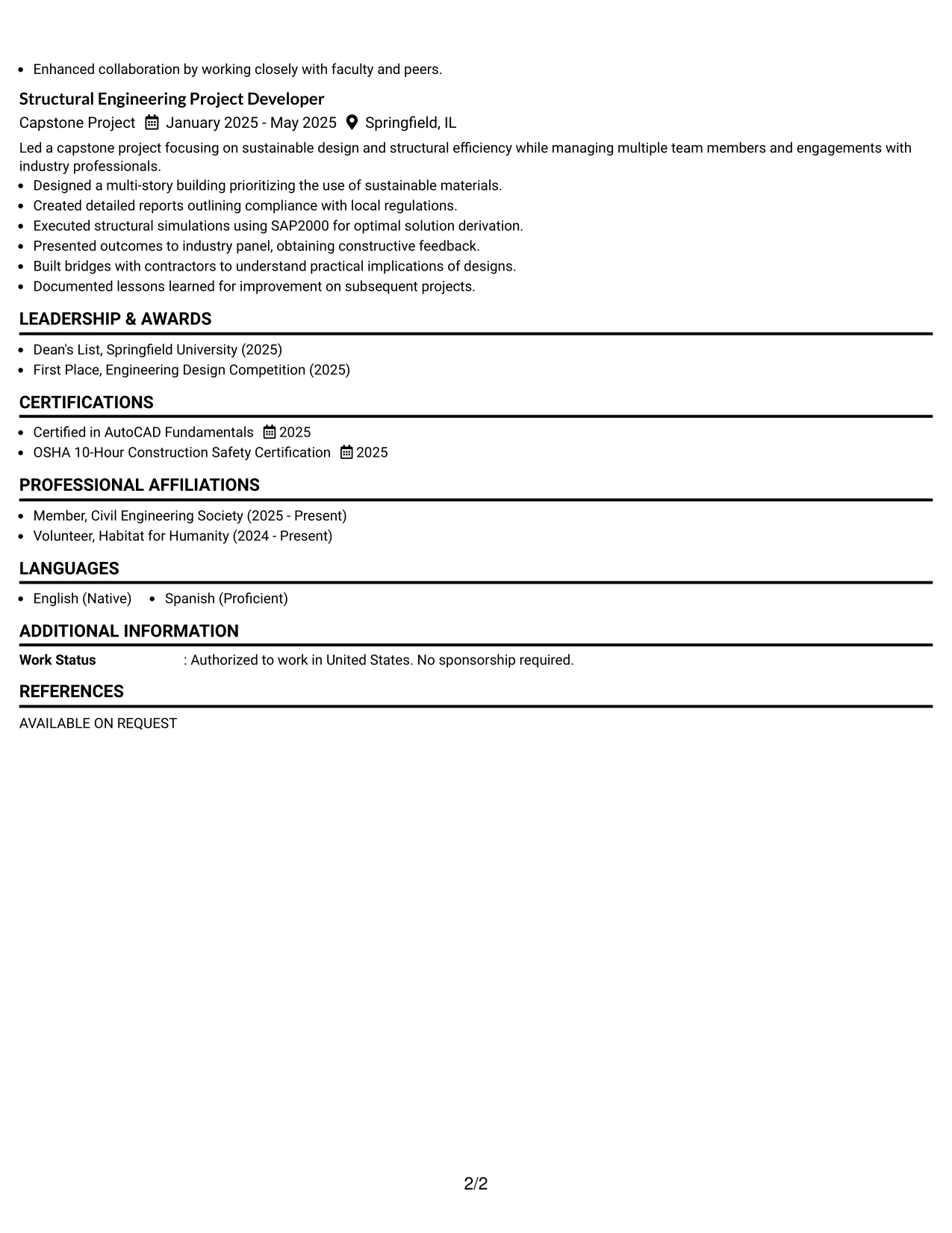 Resume Example Page 2