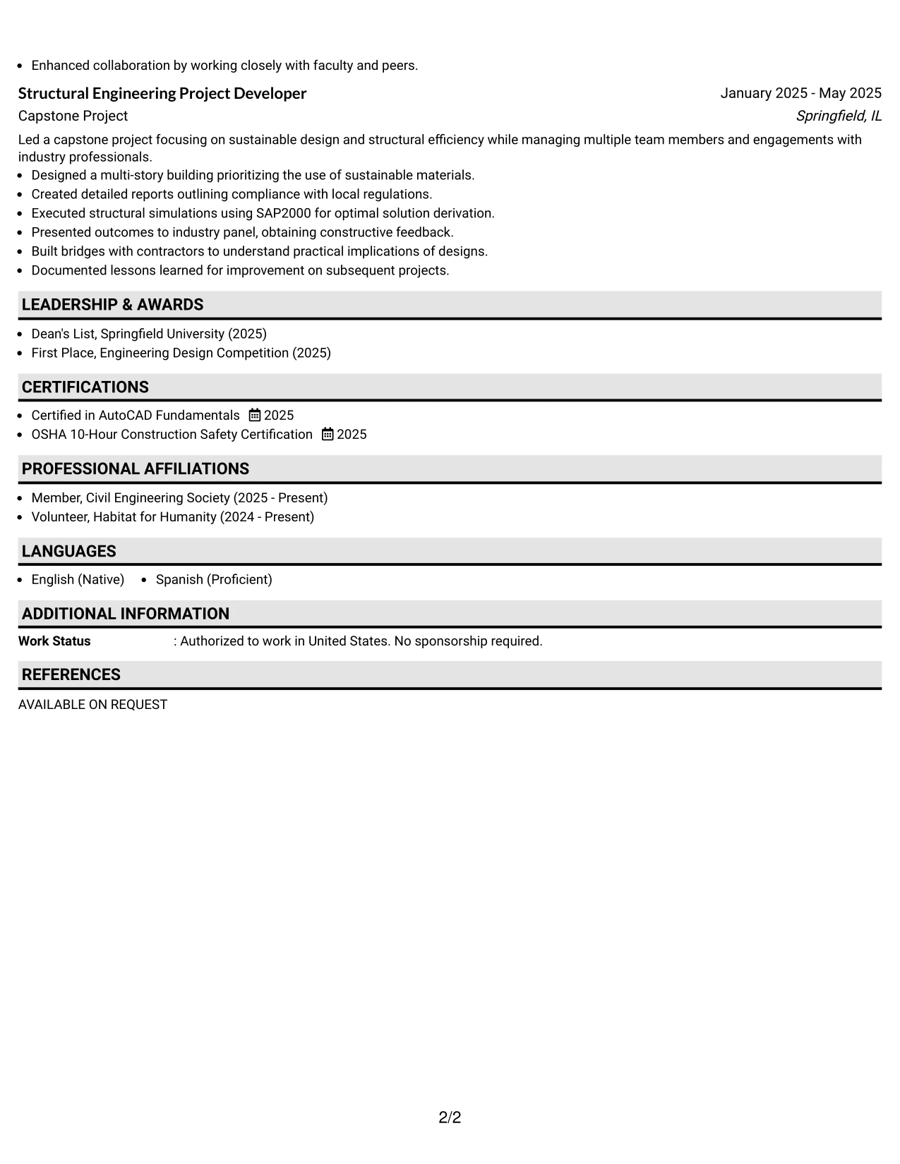 Resume Example Page 2