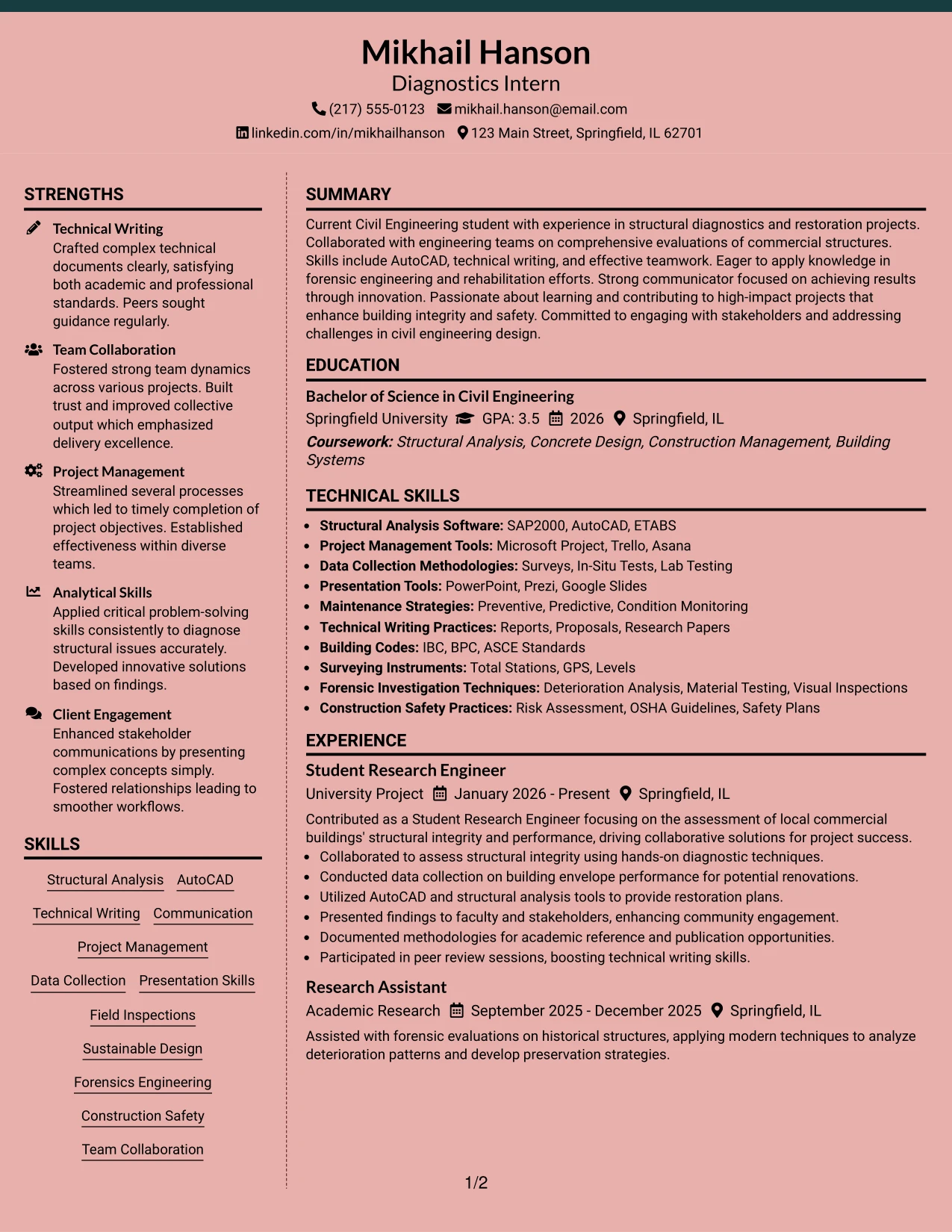 Resume Example Page 1