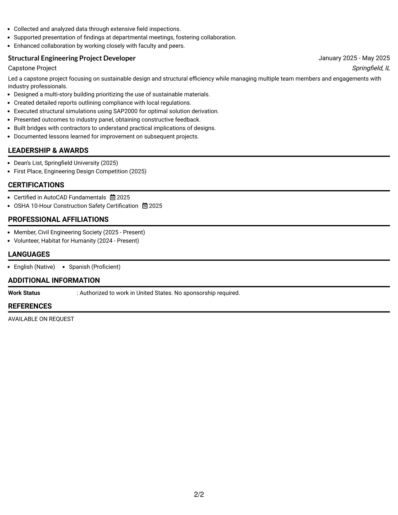 Resume Example Page 2