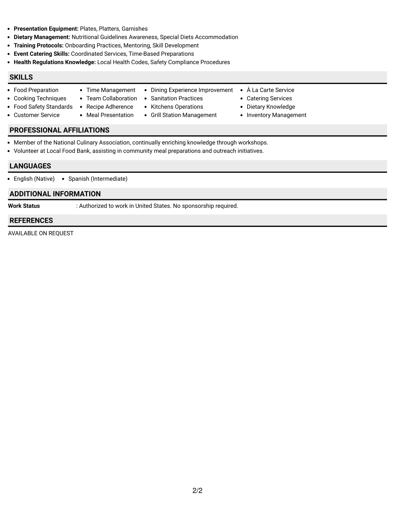 Resume Example Page 2