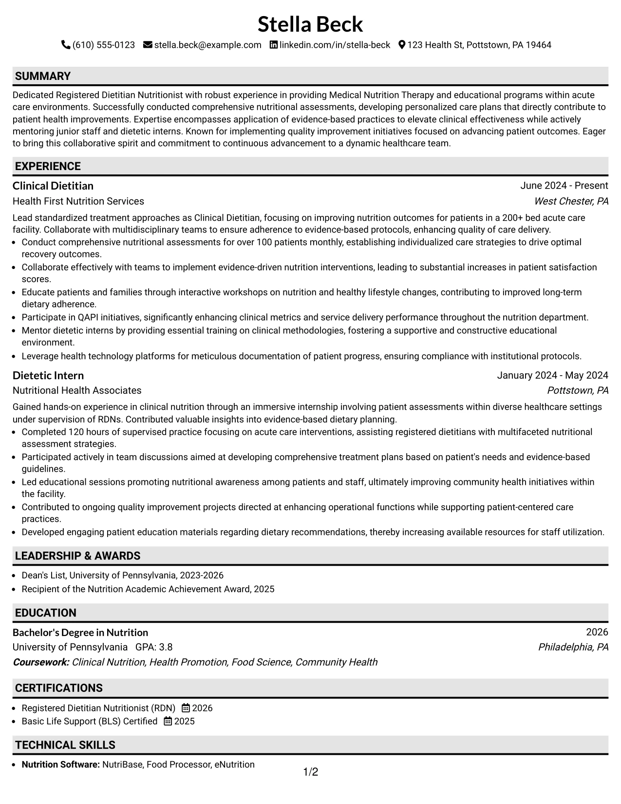 Resume Example Page 1
