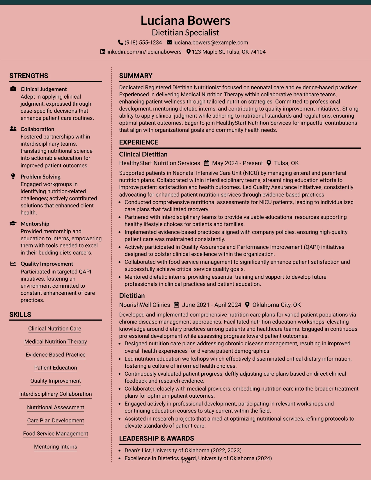 Resume Example Page 1
