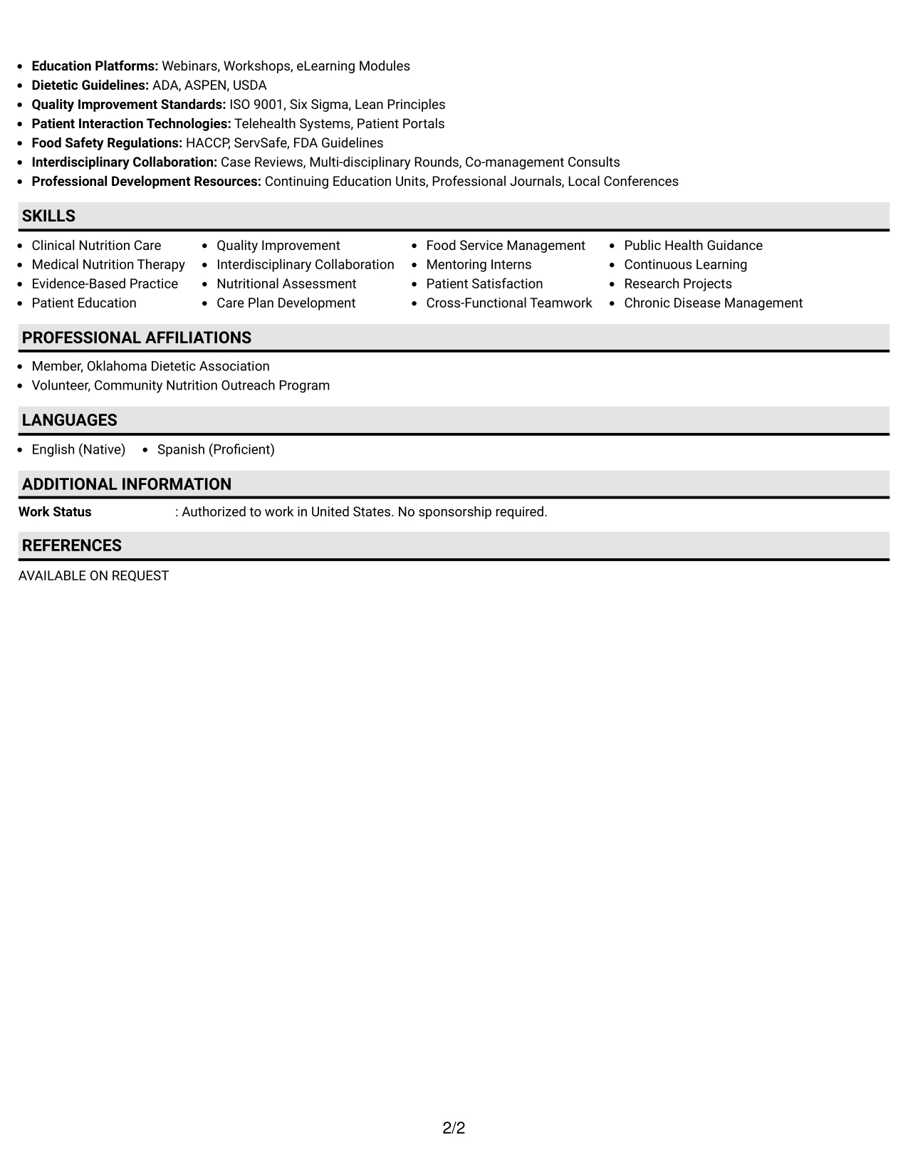 Resume Example Page 2