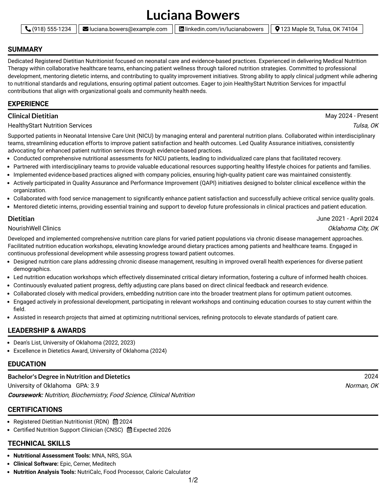 Resume Example Page 1