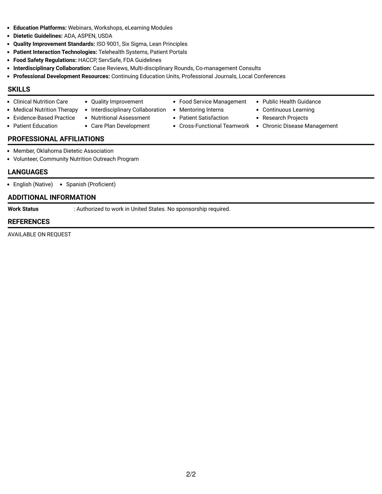 Resume Example Page 2