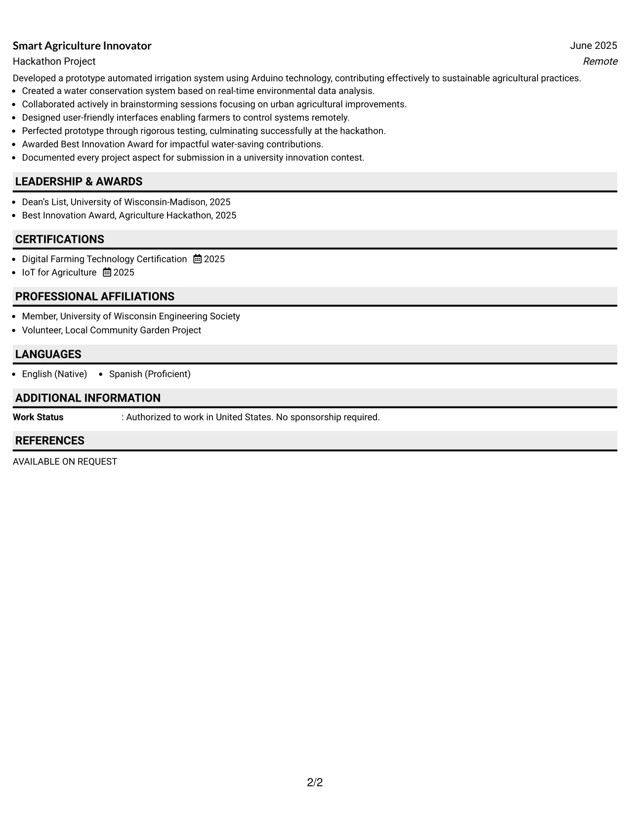 Resume Example Page 2