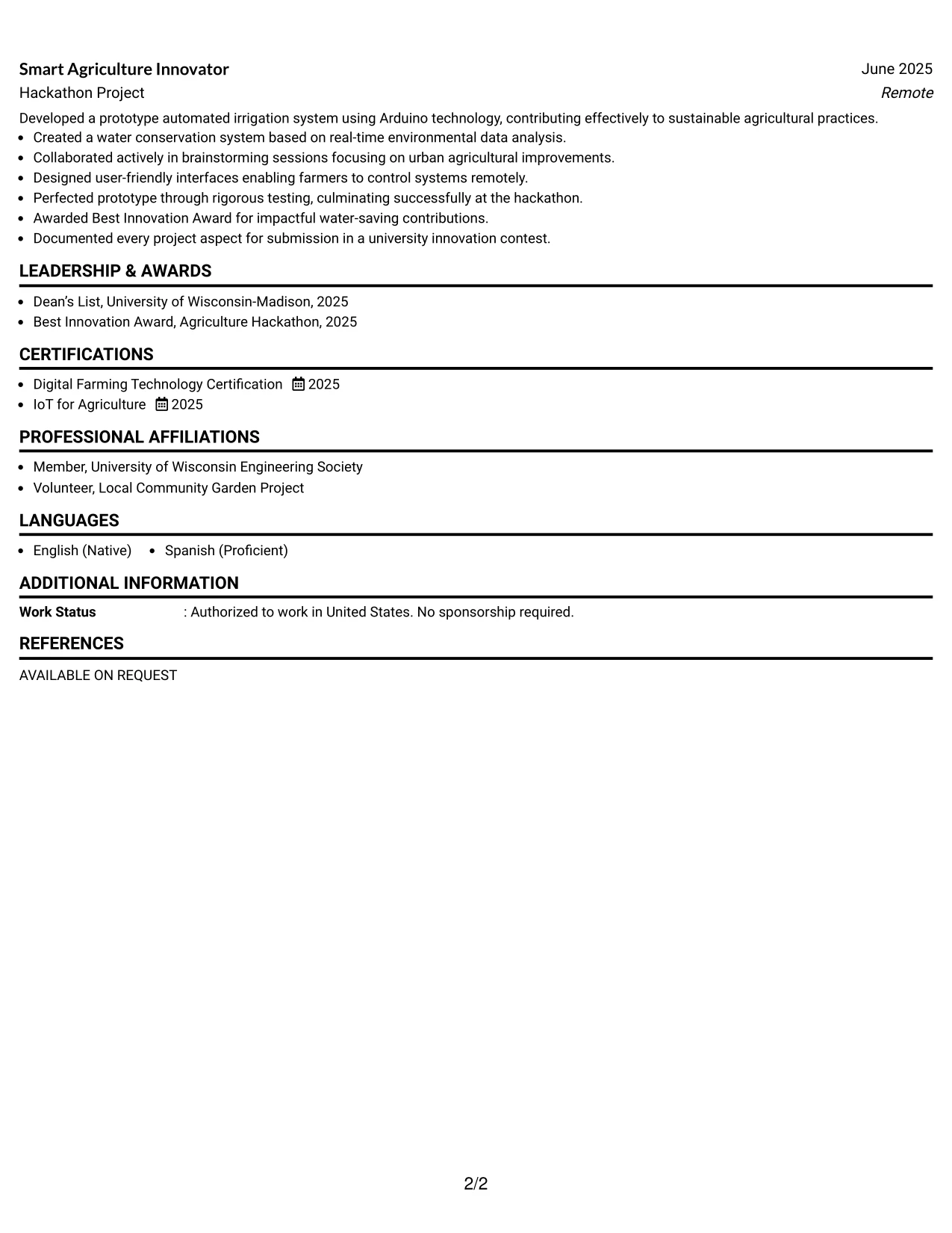Resume Example Page 2