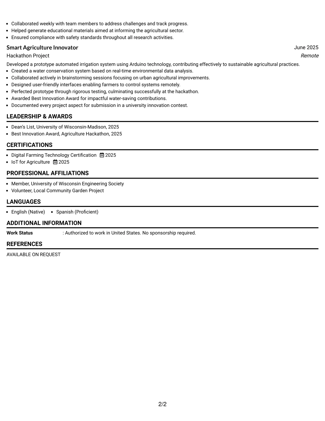 Resume Example Page 2