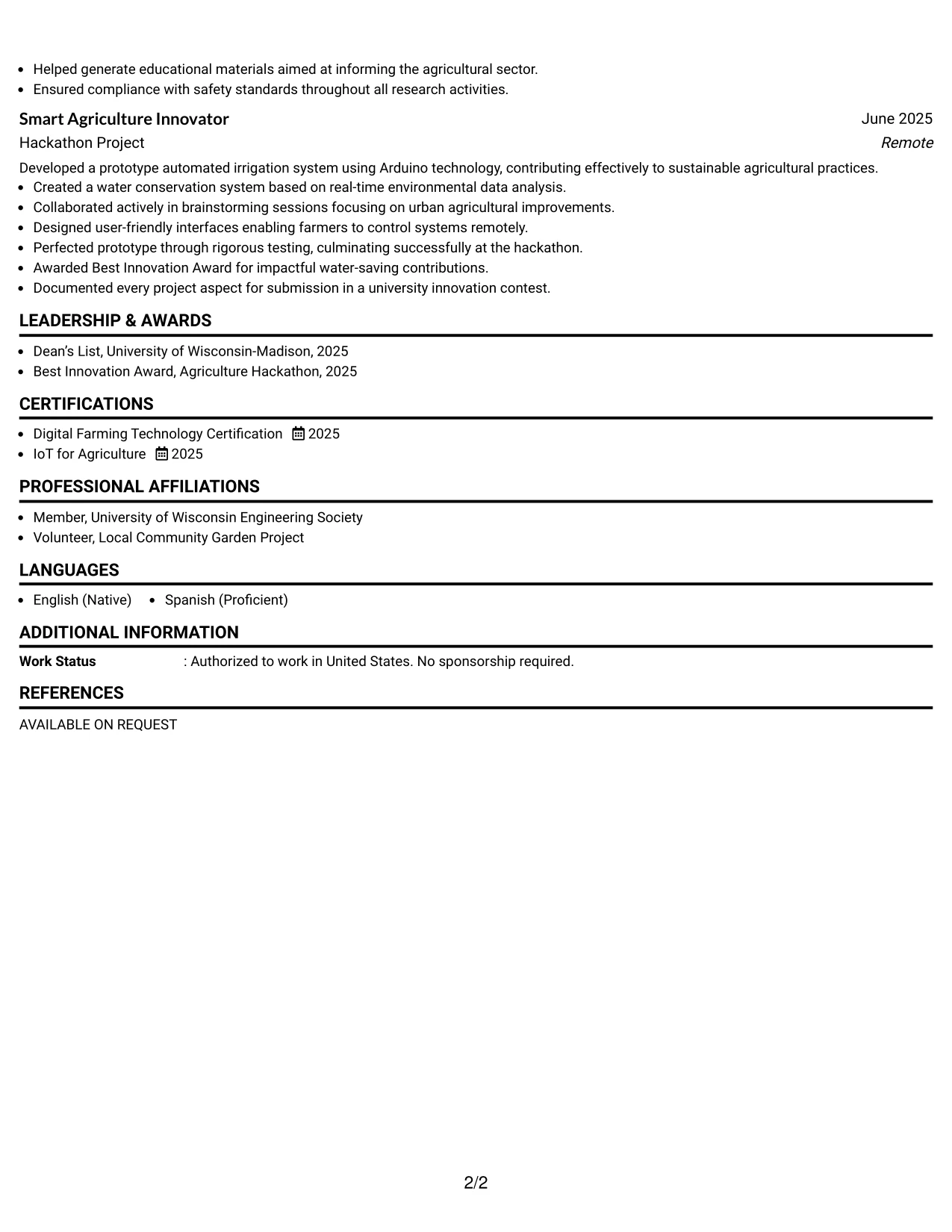 Resume Example Page 2