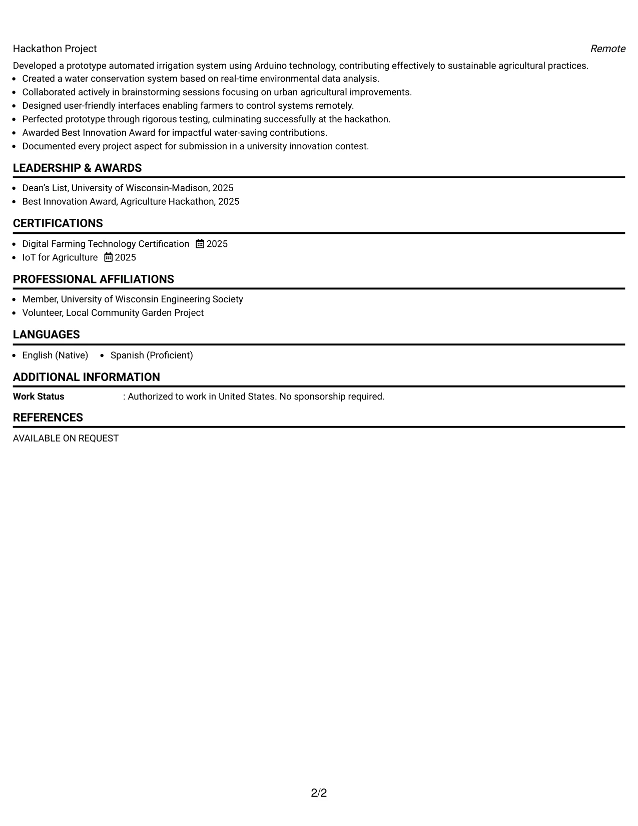 Resume Example Page 2