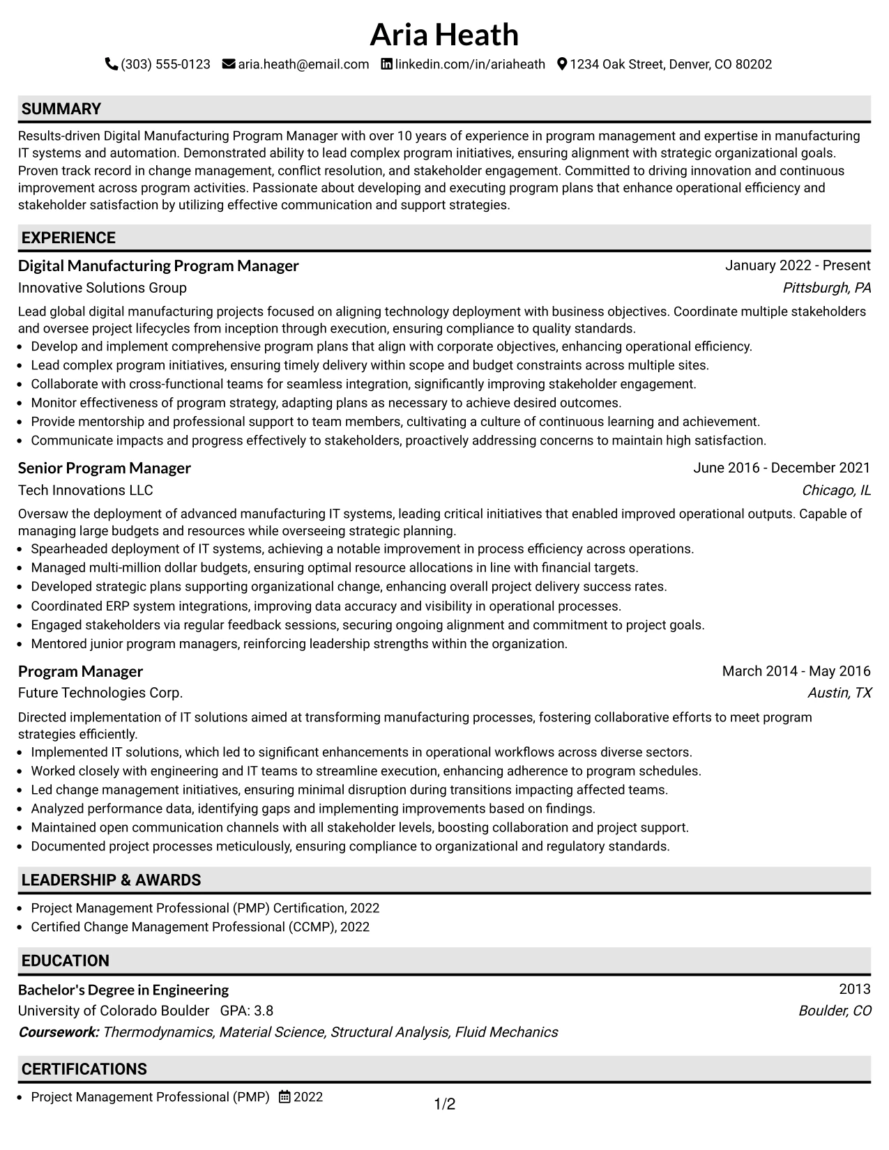 Resume Example Page 1
