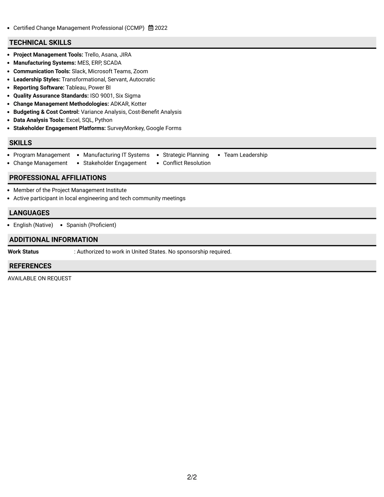 Resume Example Page 2