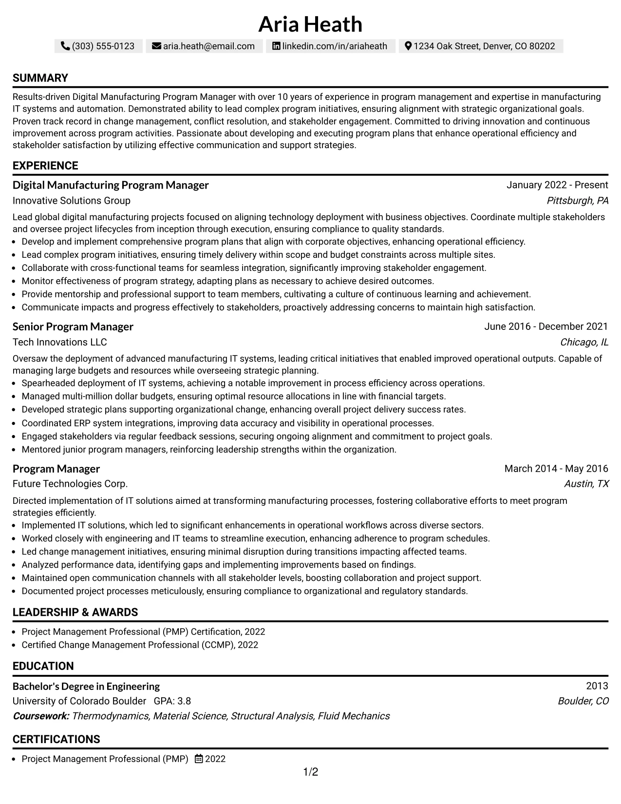 Resume Example Page 1