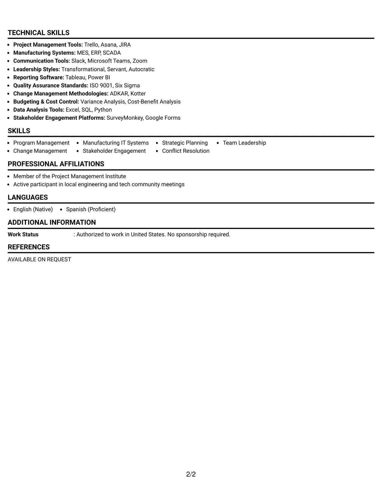 Resume Example Page 2