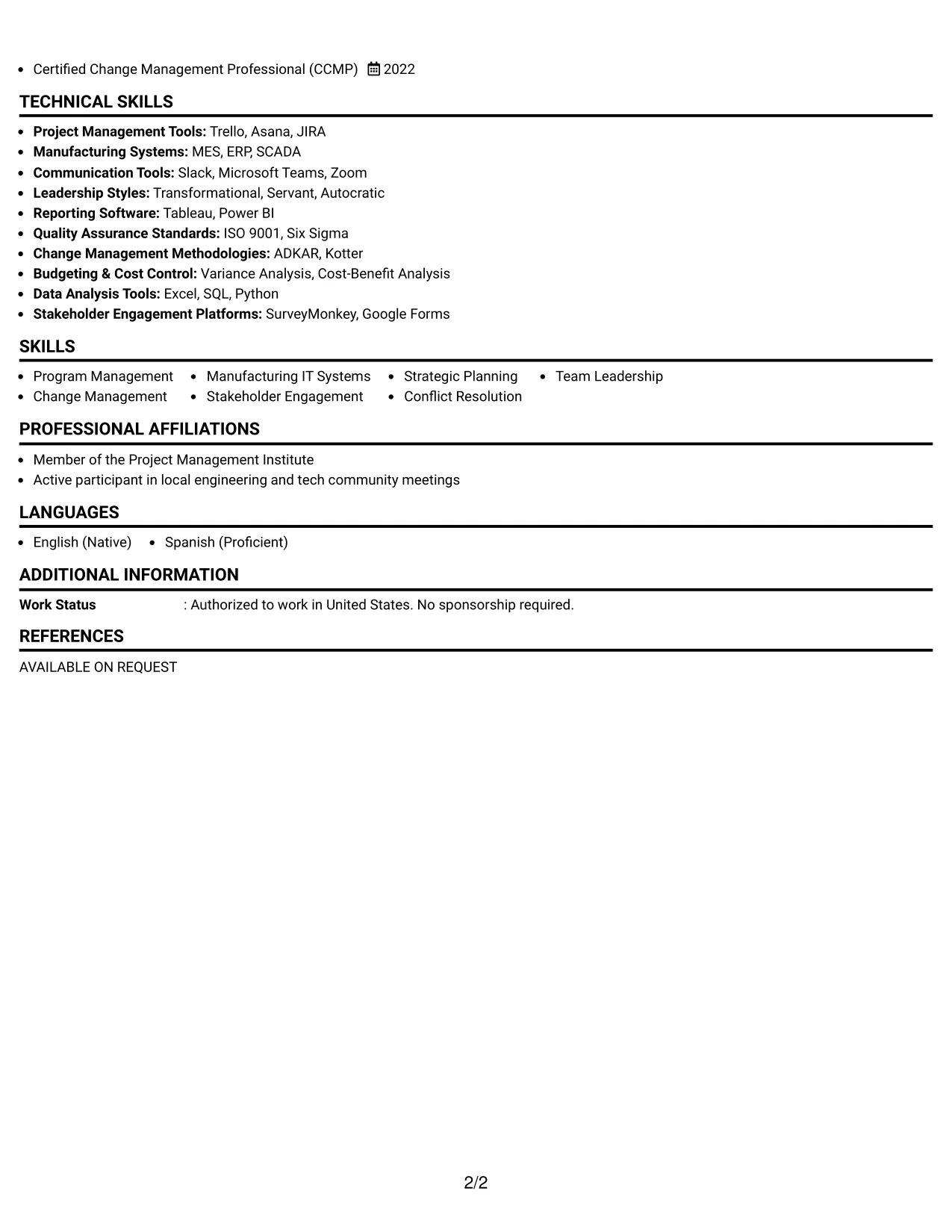Resume Example Page 2