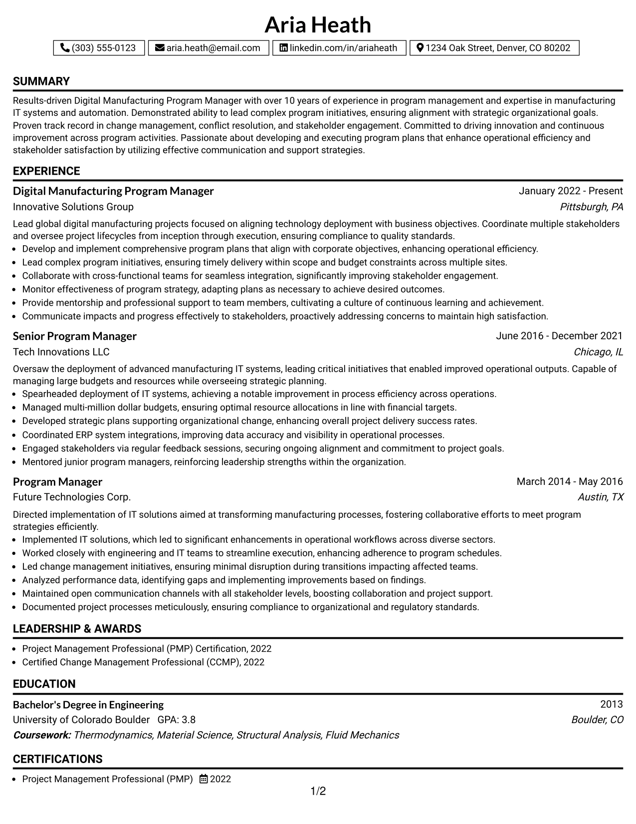 Resume Example Page 1