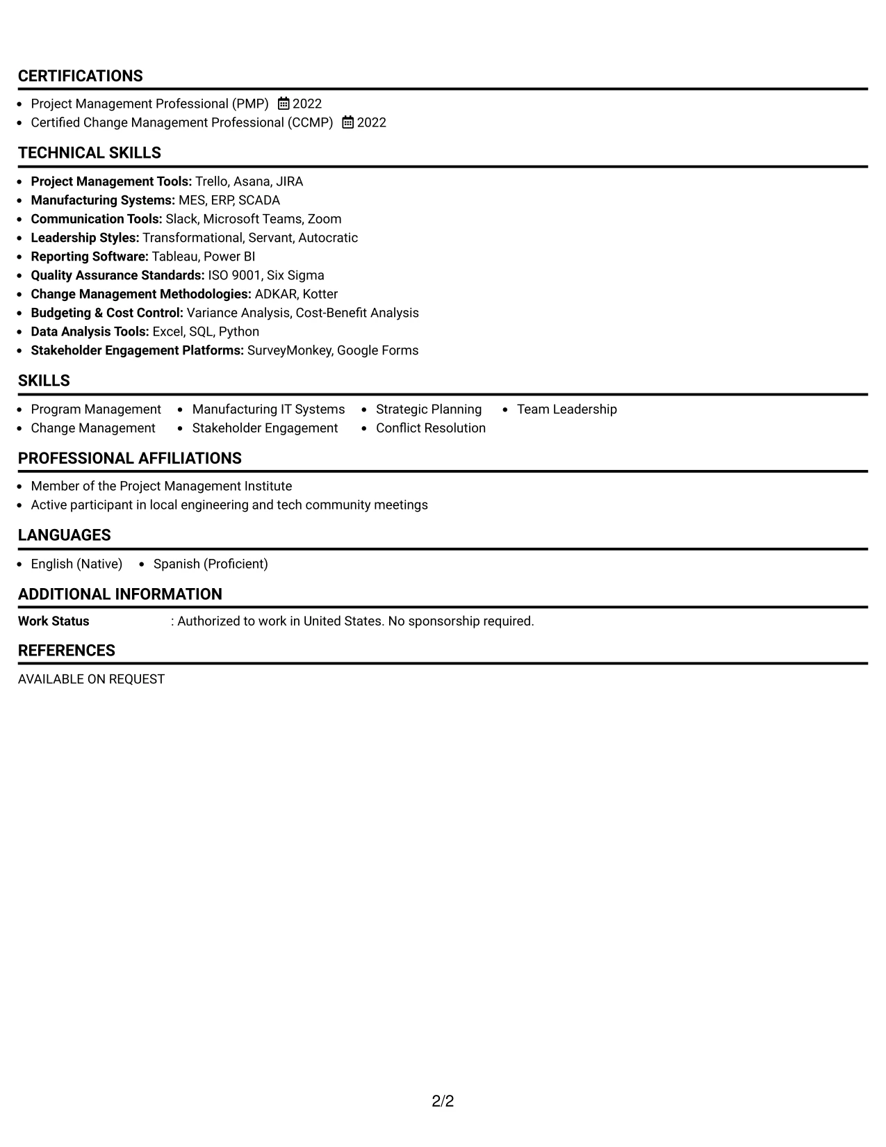 Resume Example Page 2
