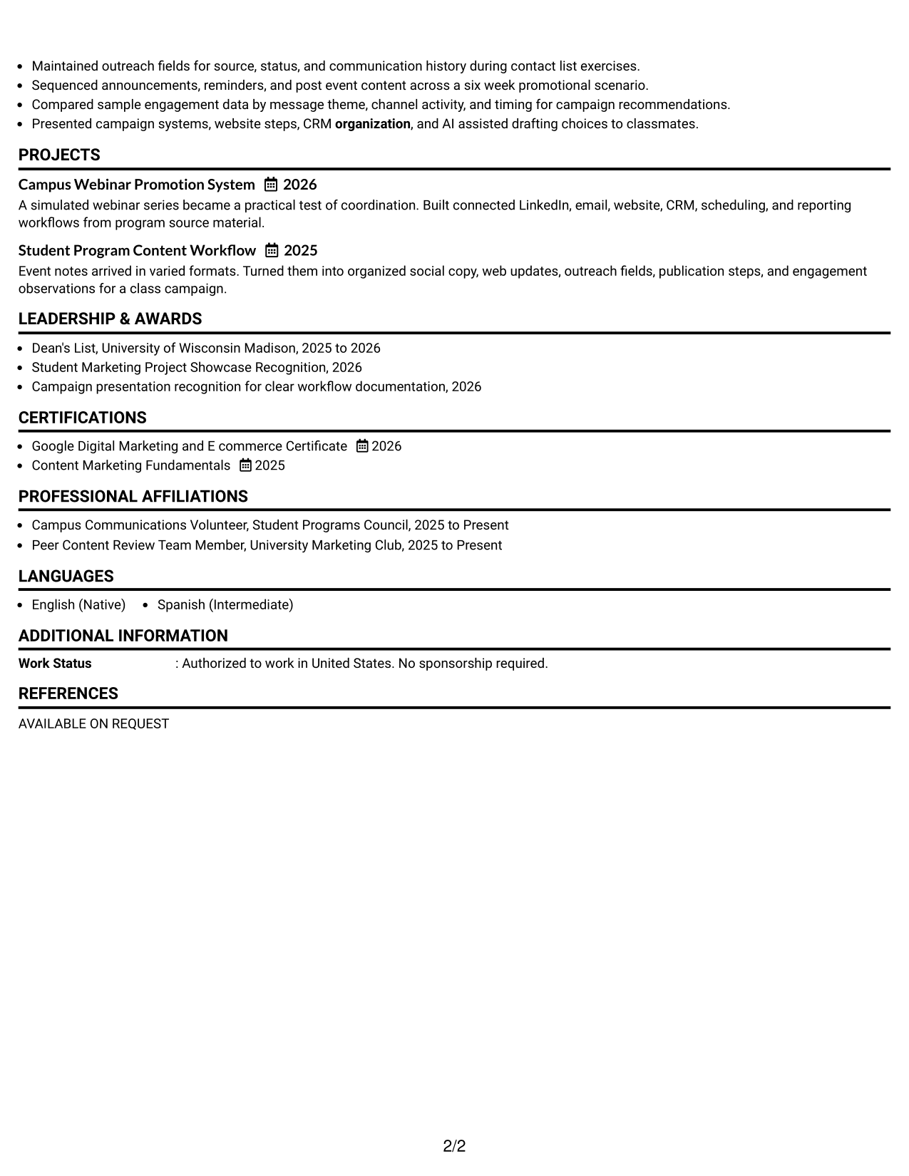 Resume Example Page 2