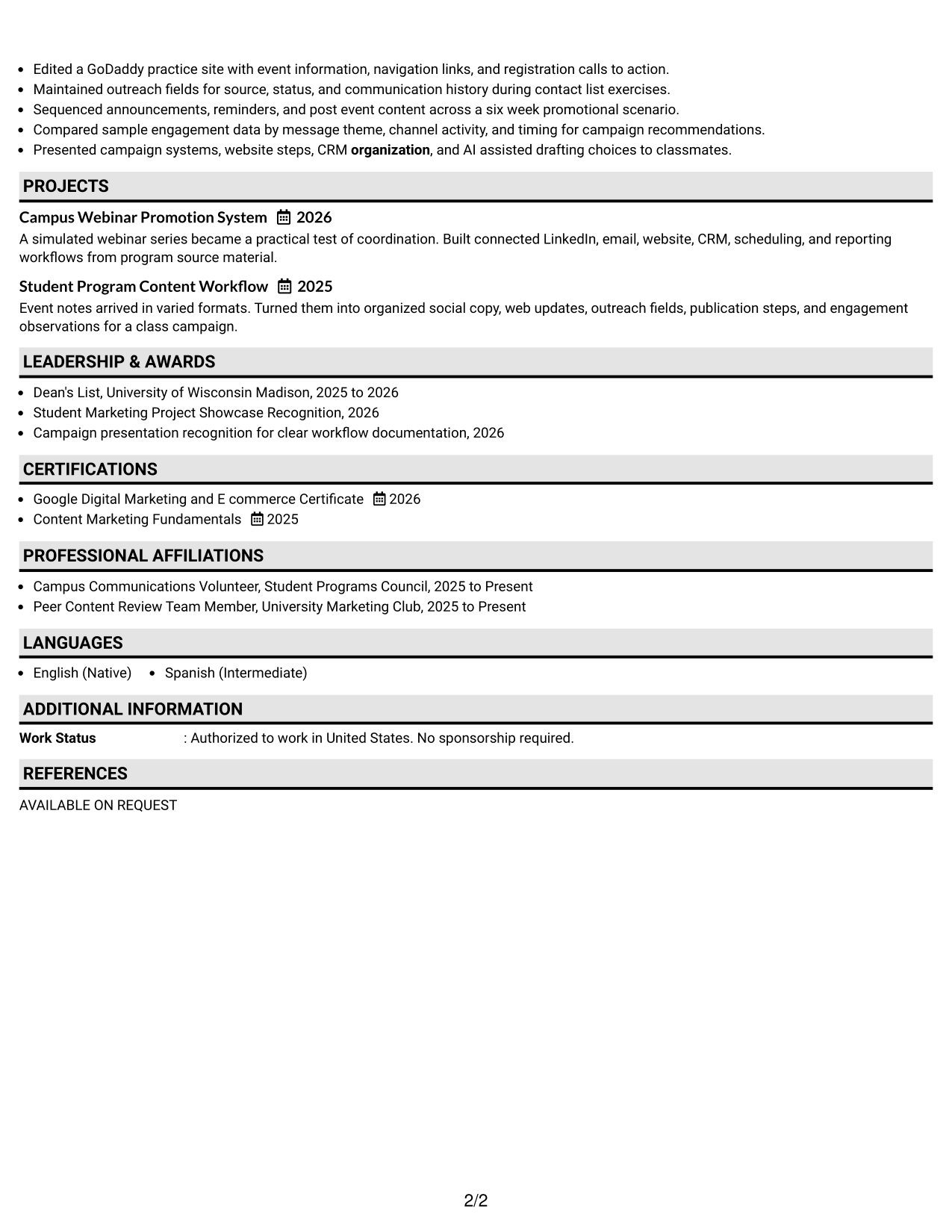 Resume Example Page 2