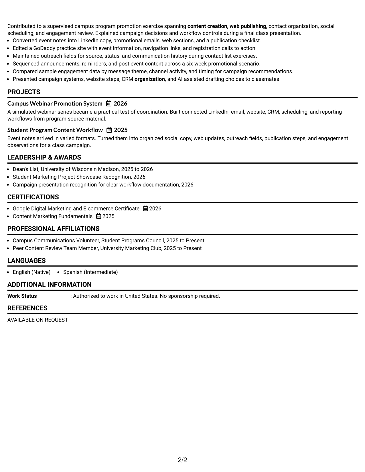 Resume Example Page 2