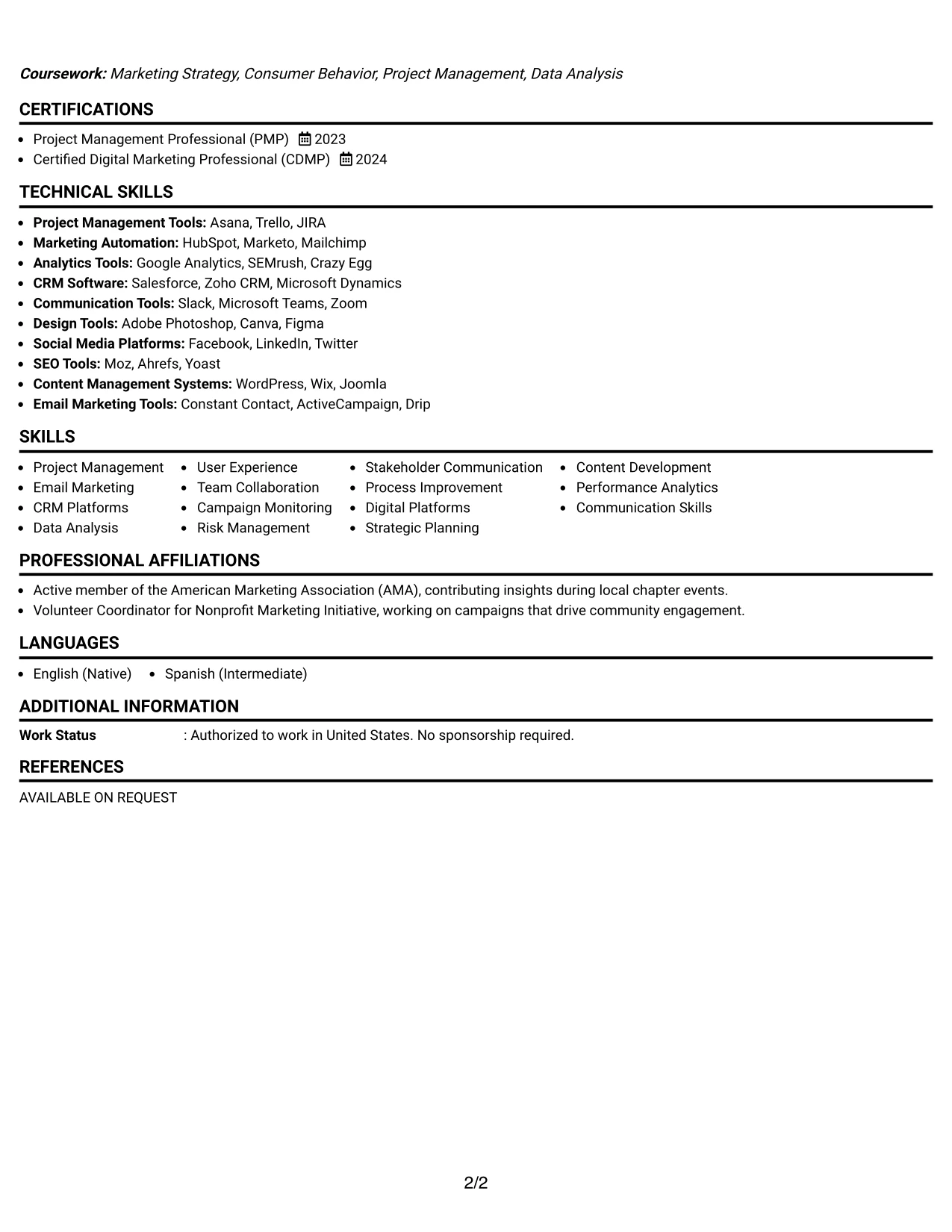 Resume Example Page 2