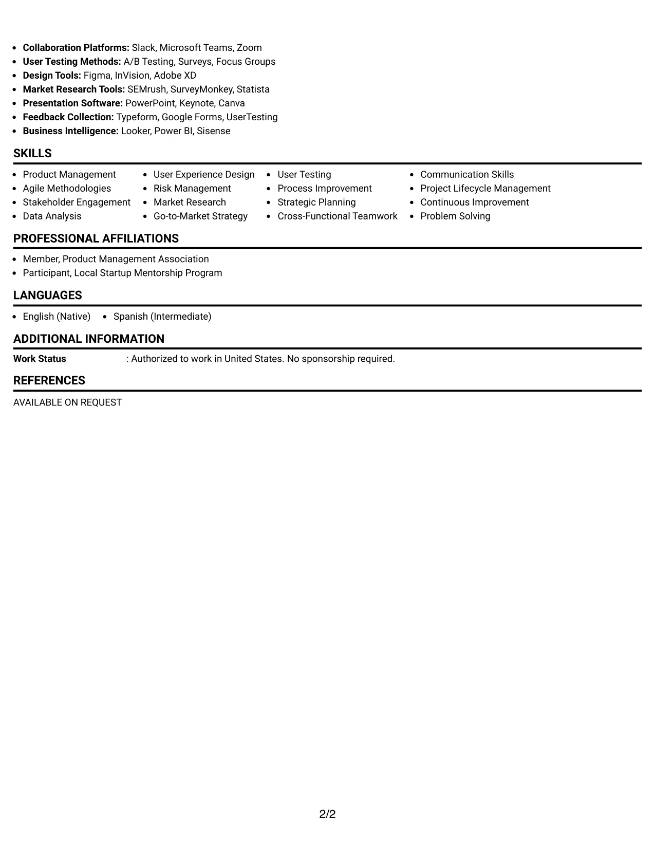 Resume Example Page 2
