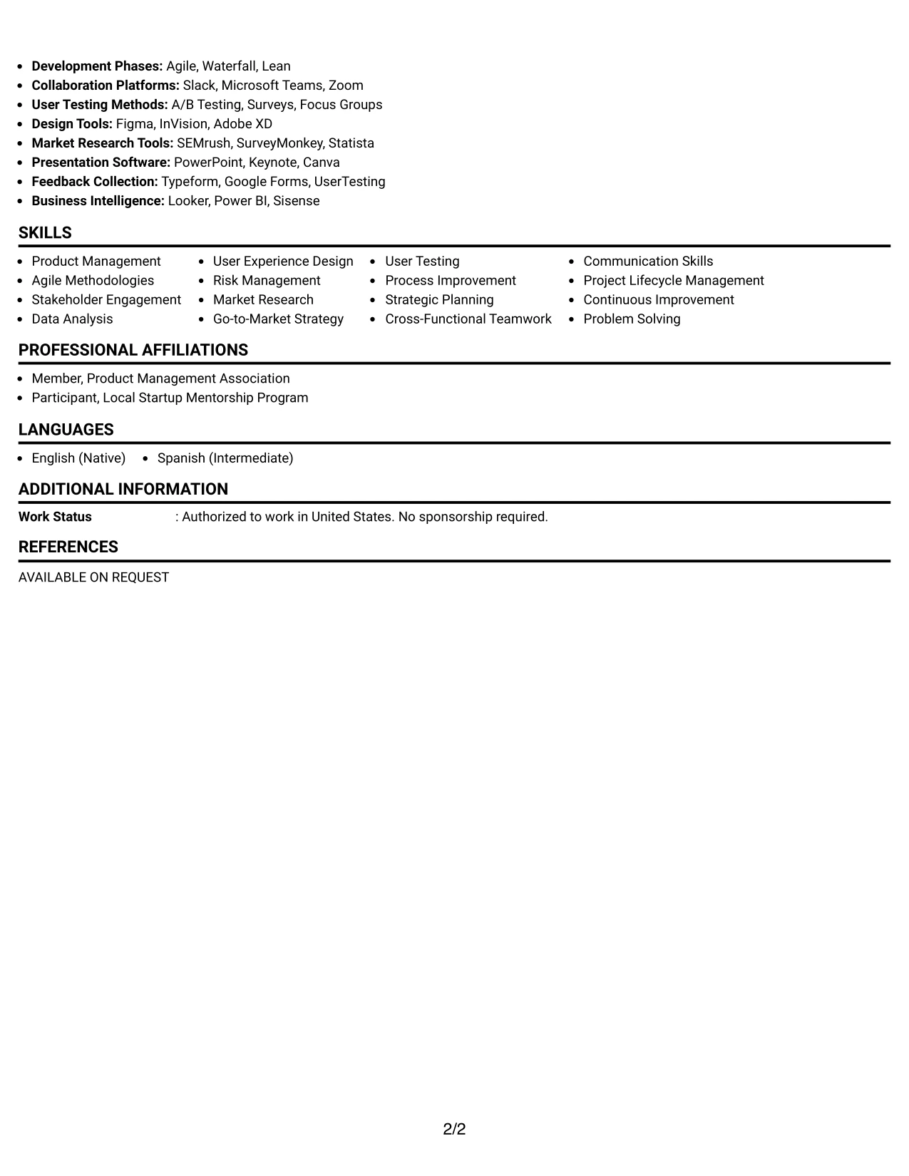 Resume Example Page 2
