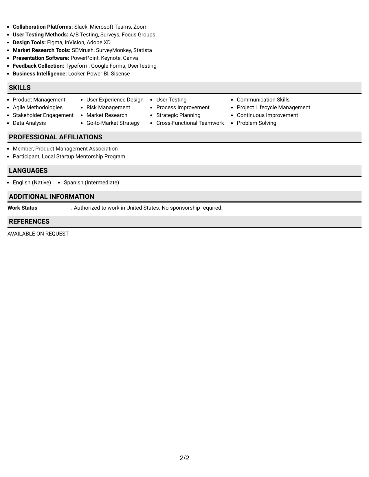 Resume Example Page 2