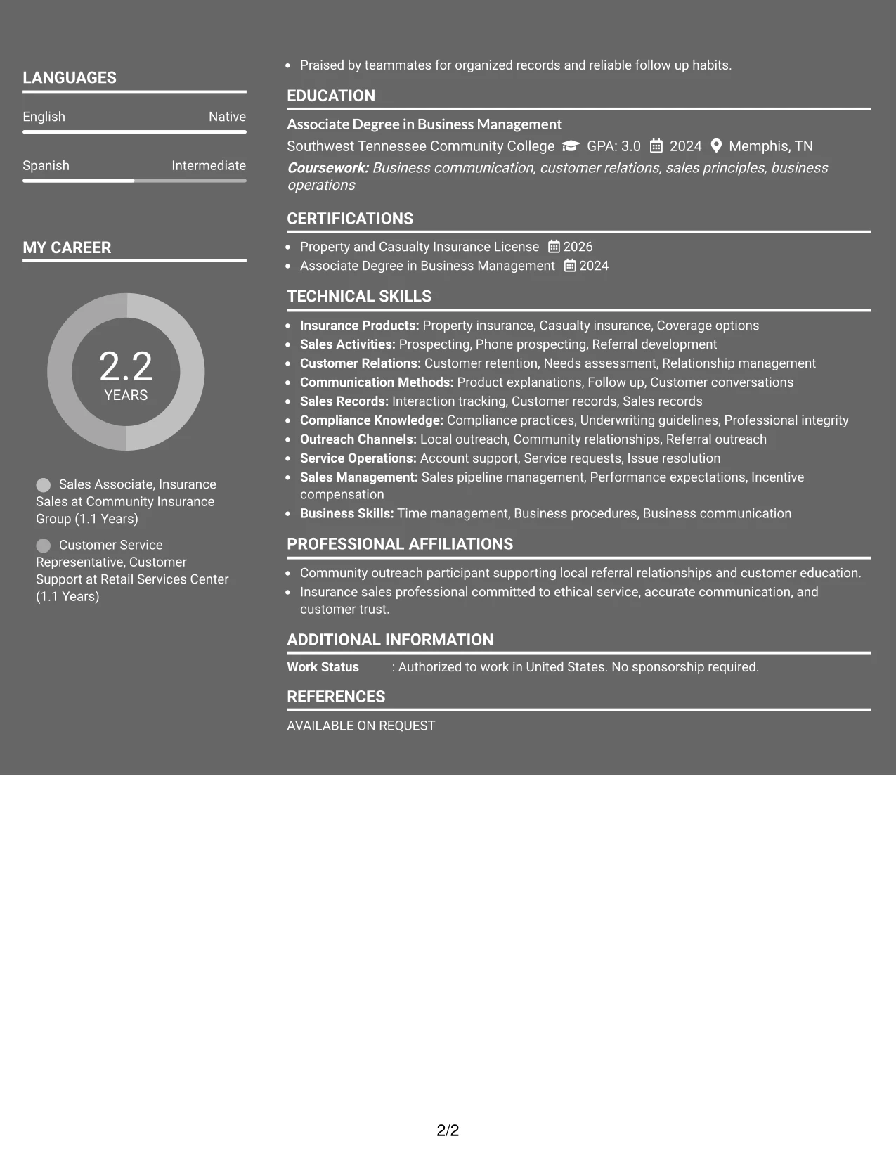 Resume Example Page 2
