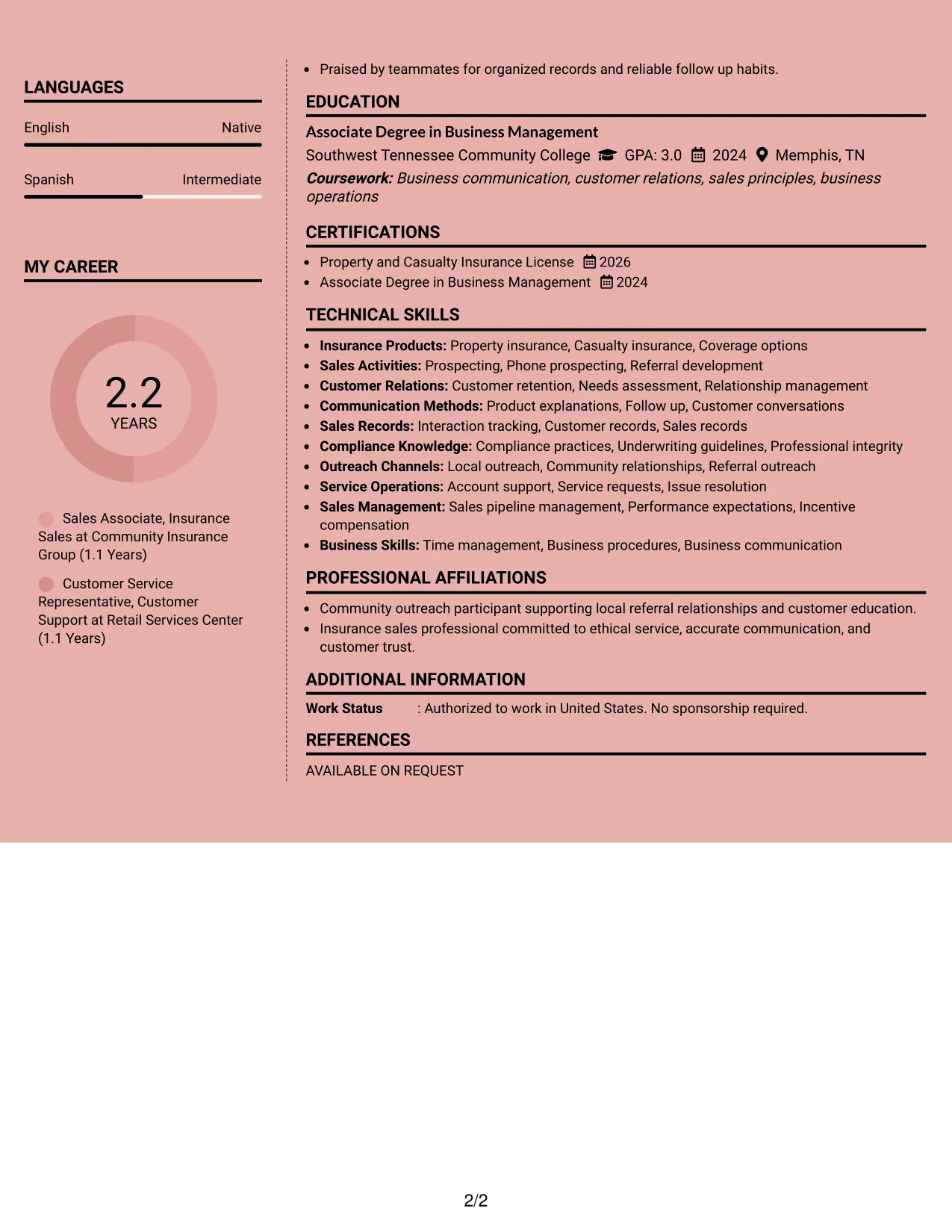 Resume Example Page 2