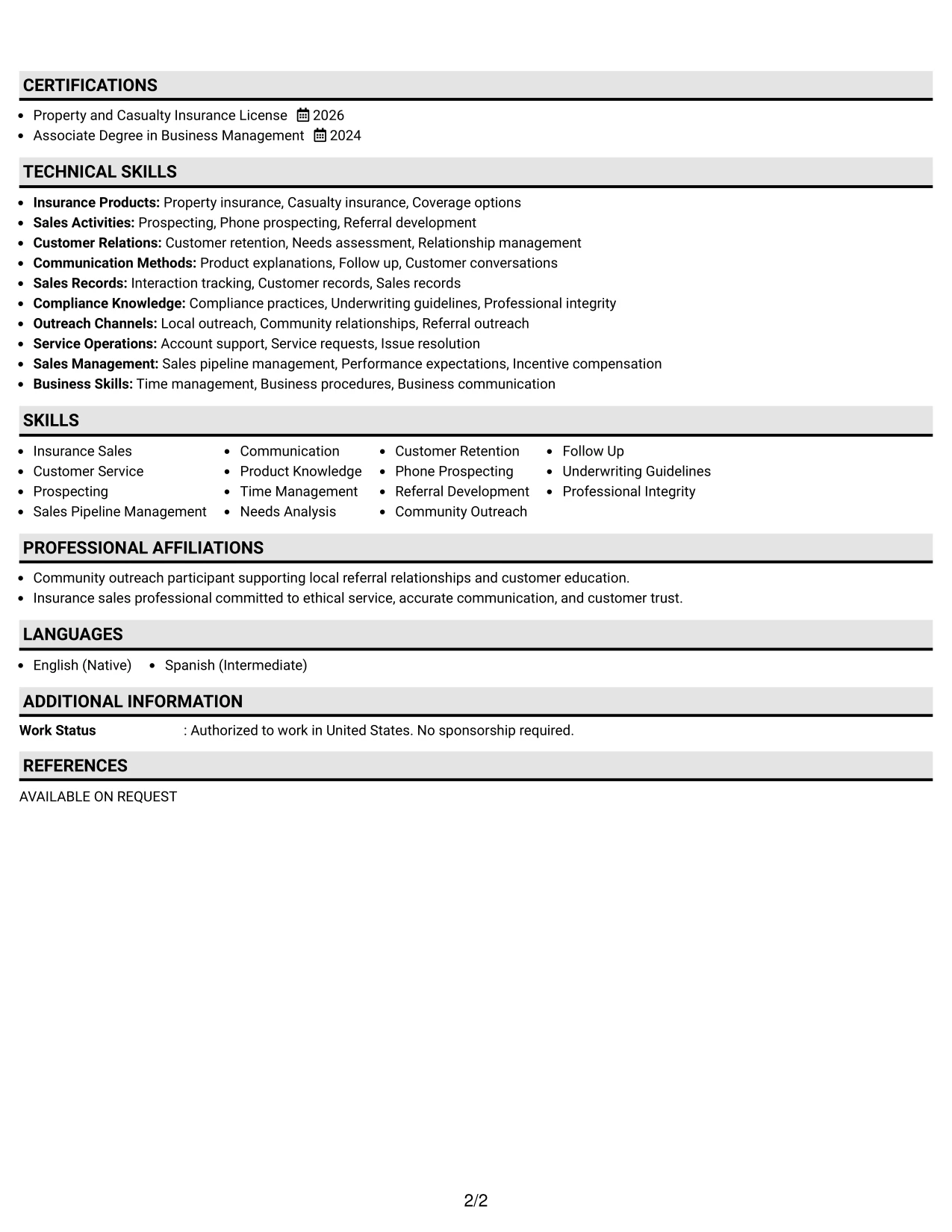 Resume Example Page 2