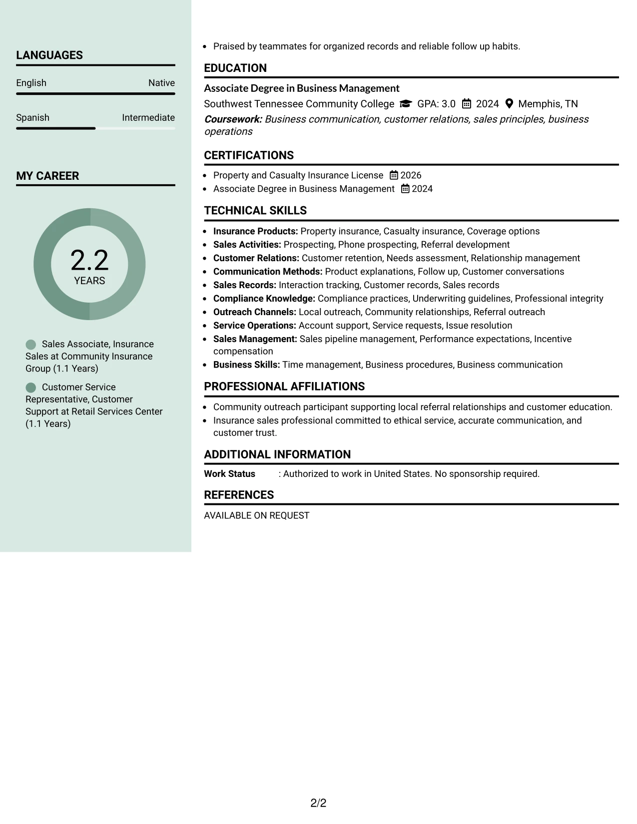 Resume Example Page 2