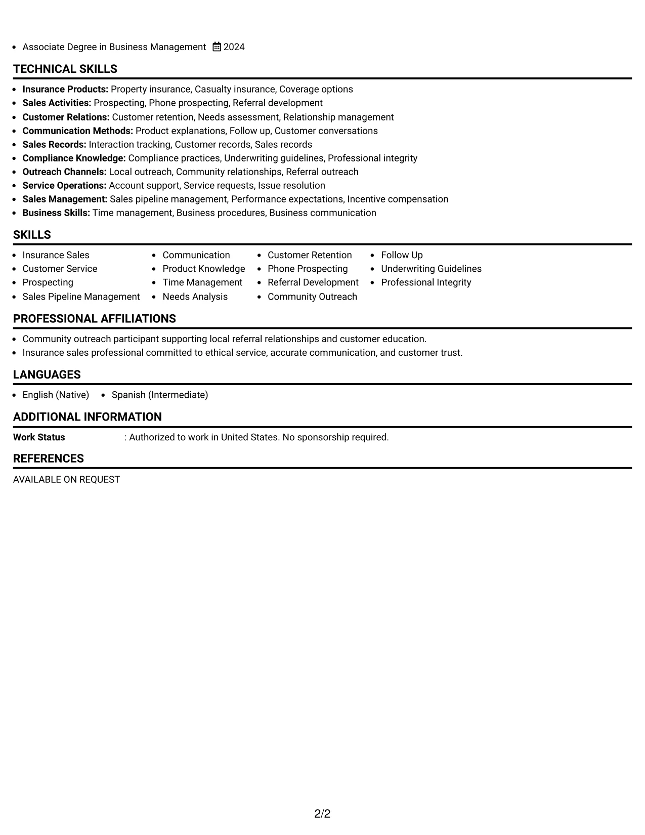 Resume Example Page 2