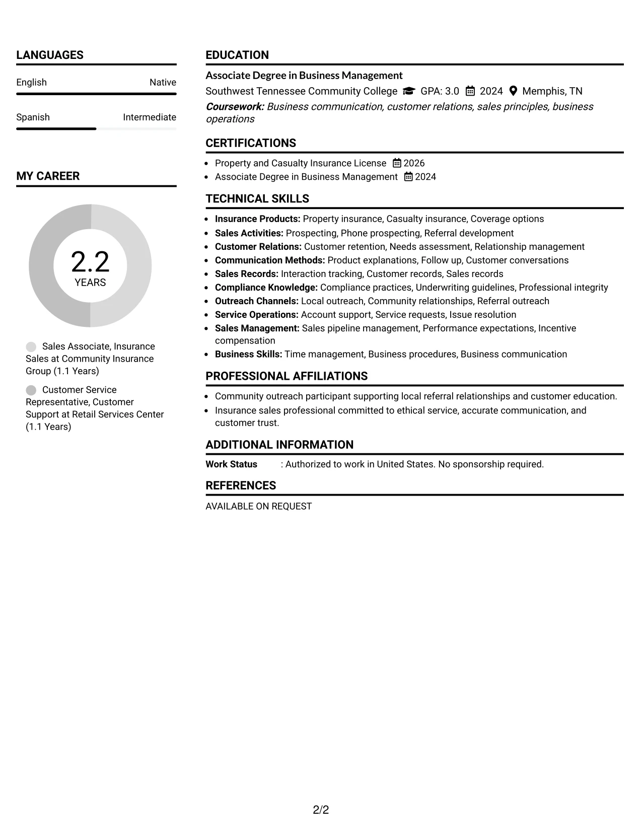 Resume Example Page 2